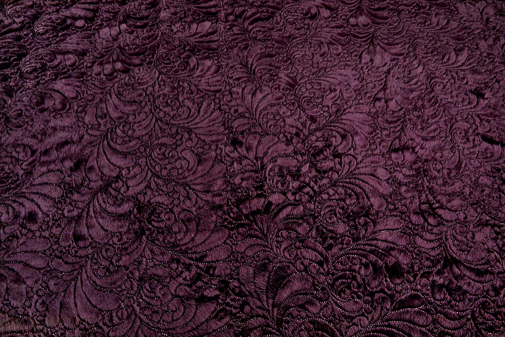 Burgundy Fluffy Short Pile Faux Fur with Ornate Leaf Embroidery fabric, image 5 of 7