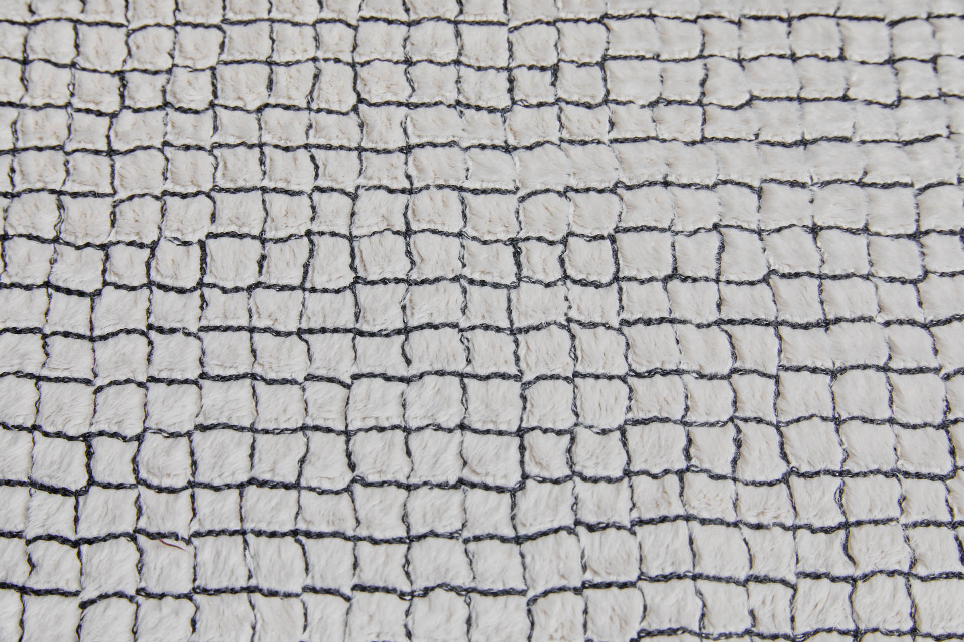 Stone Fluffy Short Pile Faux Fur with Black Grid Embroidery fabric, image 2 of 7
