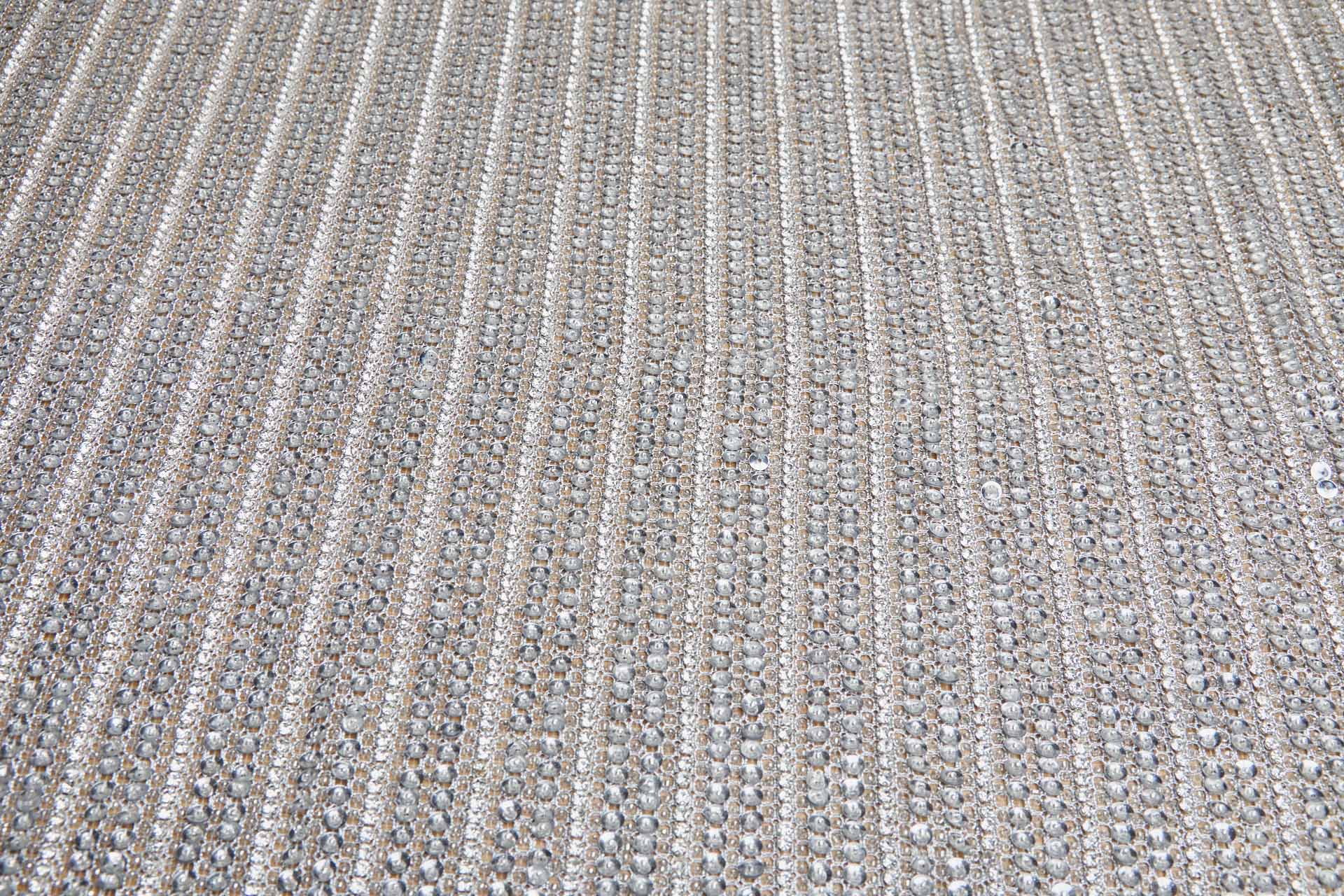Metallic Mesh Fabric With Lines of Beads, Sequins and Diamante - Silver, image 6 of 6