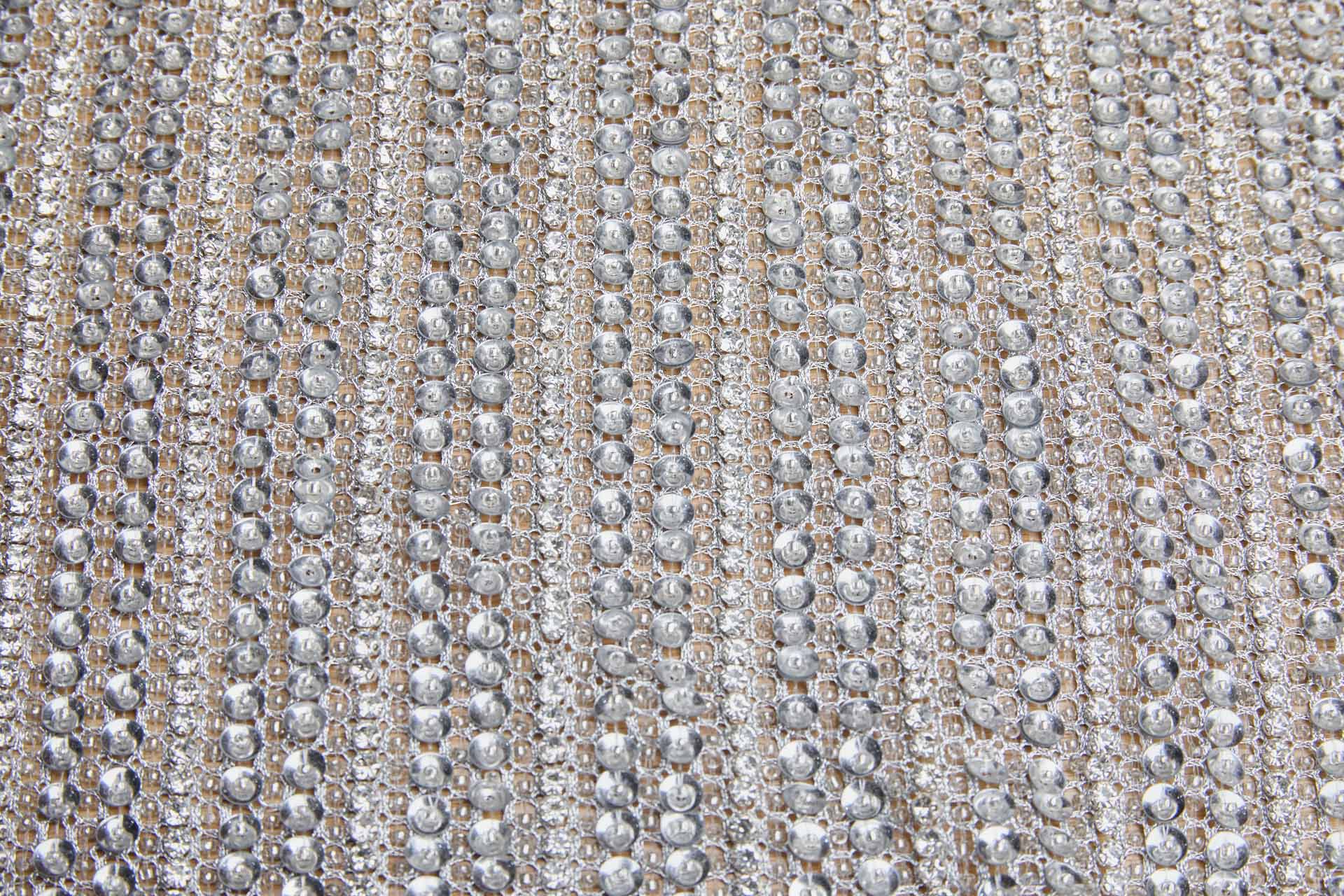 Metallic Mesh Fabric With Lines of Beads, Sequins and Diamante - Silver, image 3 of 6