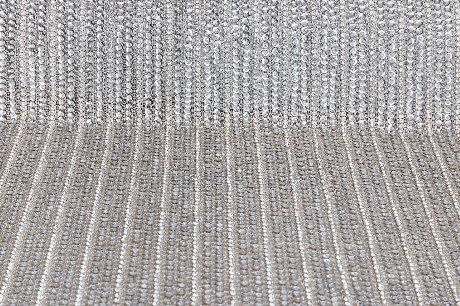 Metallic Mesh Fabric With Lines of Beads, Sequins and Diamante - Silver, image 4 of 6
