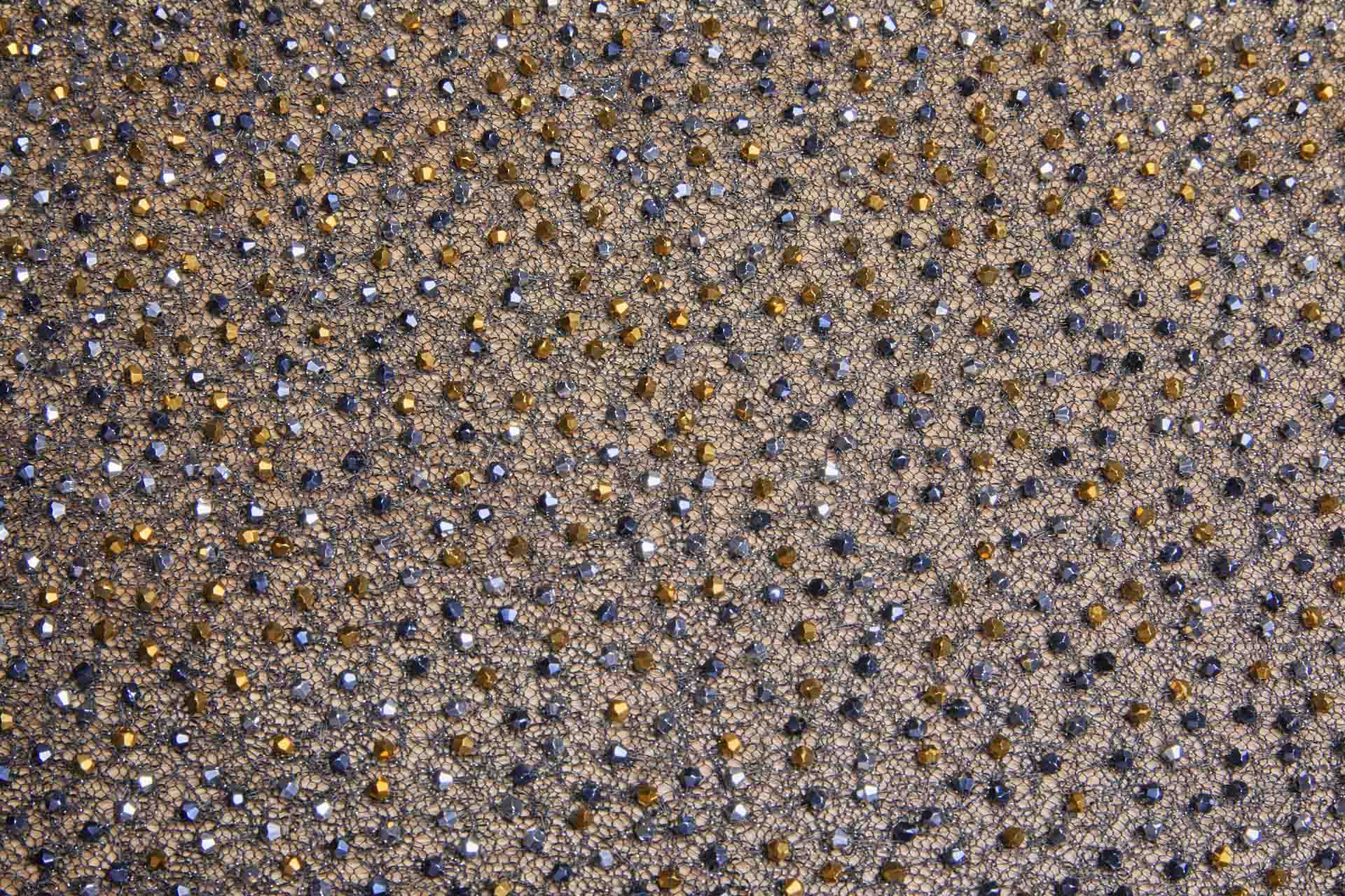 Faceted Crystal Beads on Mesh - Black, Silver and Gold fabric, image 6 of 6