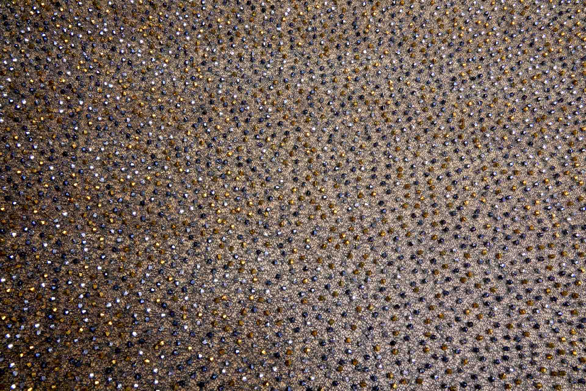 Faceted Crystal Beads on Mesh - Black, Silver and Gold fabric, image 2 of 6