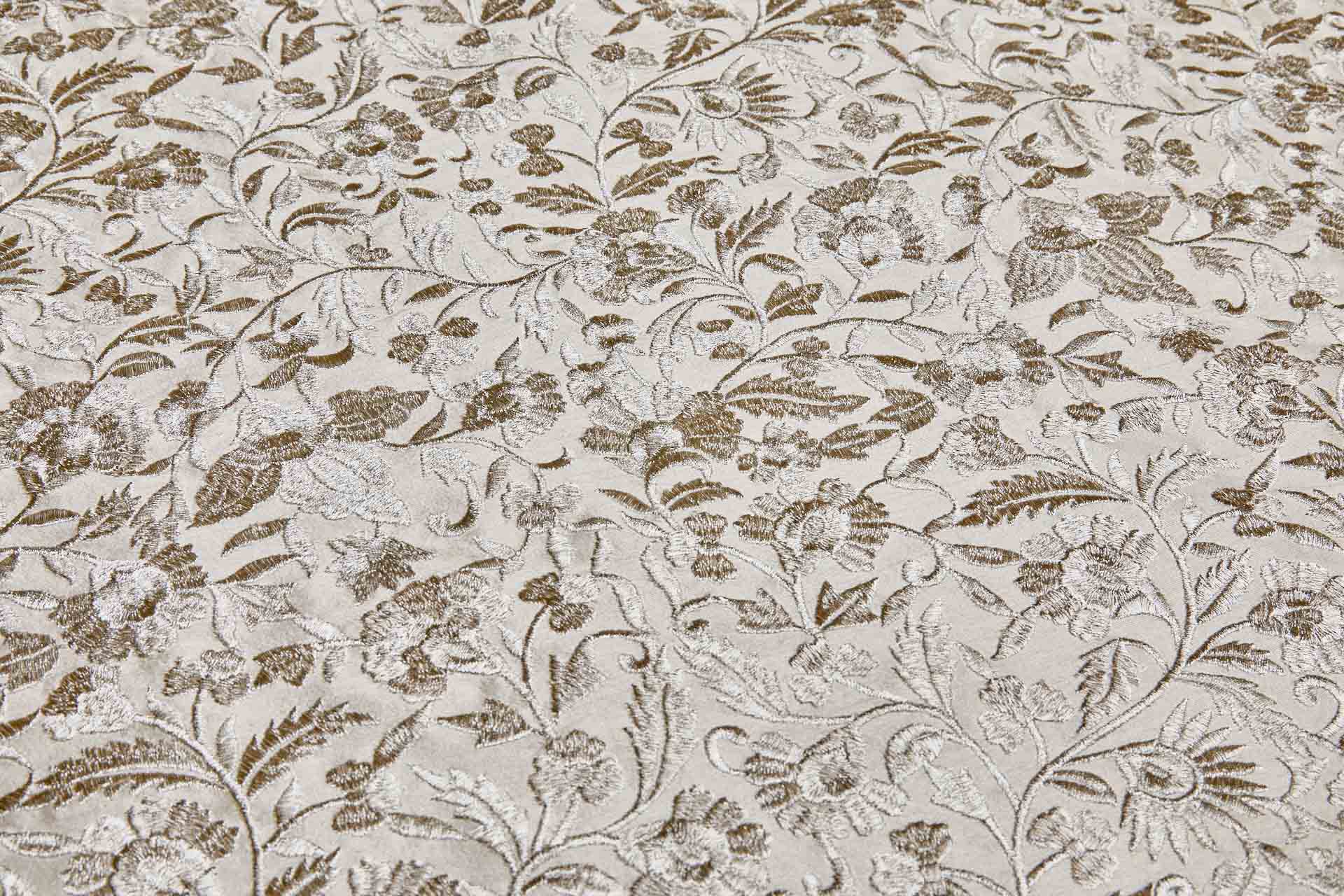 Silver Metallic Floral Embroidery on Cream Dupion fabric, image 3 of 8