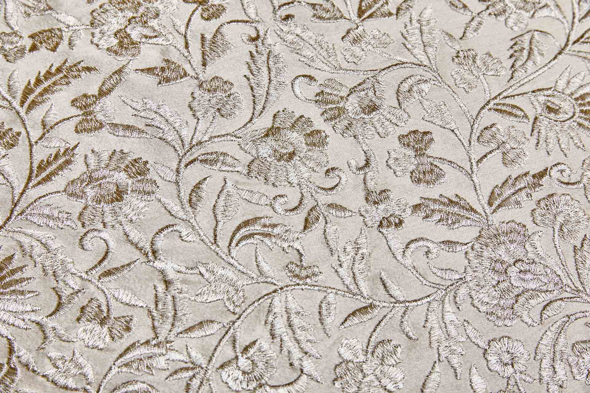 Silver Metallic Floral Embroidery on Cream Dupion fabric, image 4 of 8