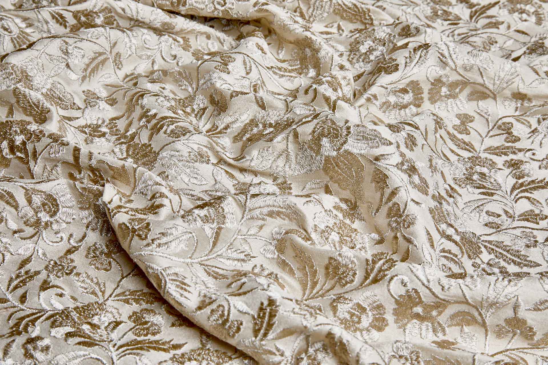 Silver Metallic Floral Embroidery on Cream Dupion fabric, image 6 of 8