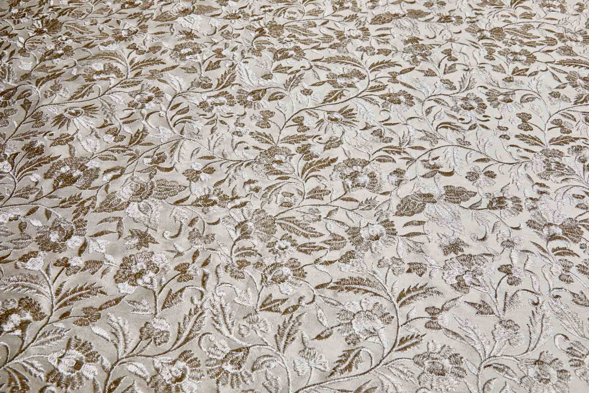 Silver Metallic Floral Embroidery on Cream Dupion fabric, image 8 of 8