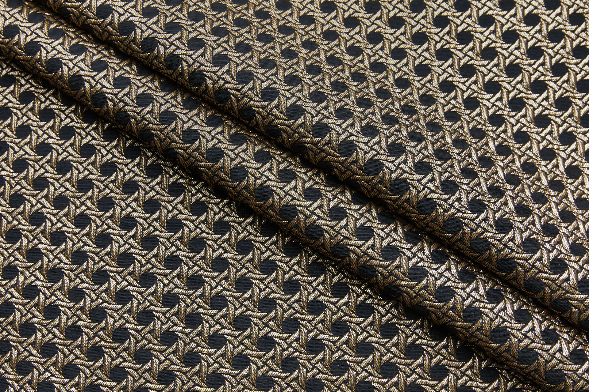Rattan Pattern Stretch Jacquard - Black / Gold fabric, image 9 of 10