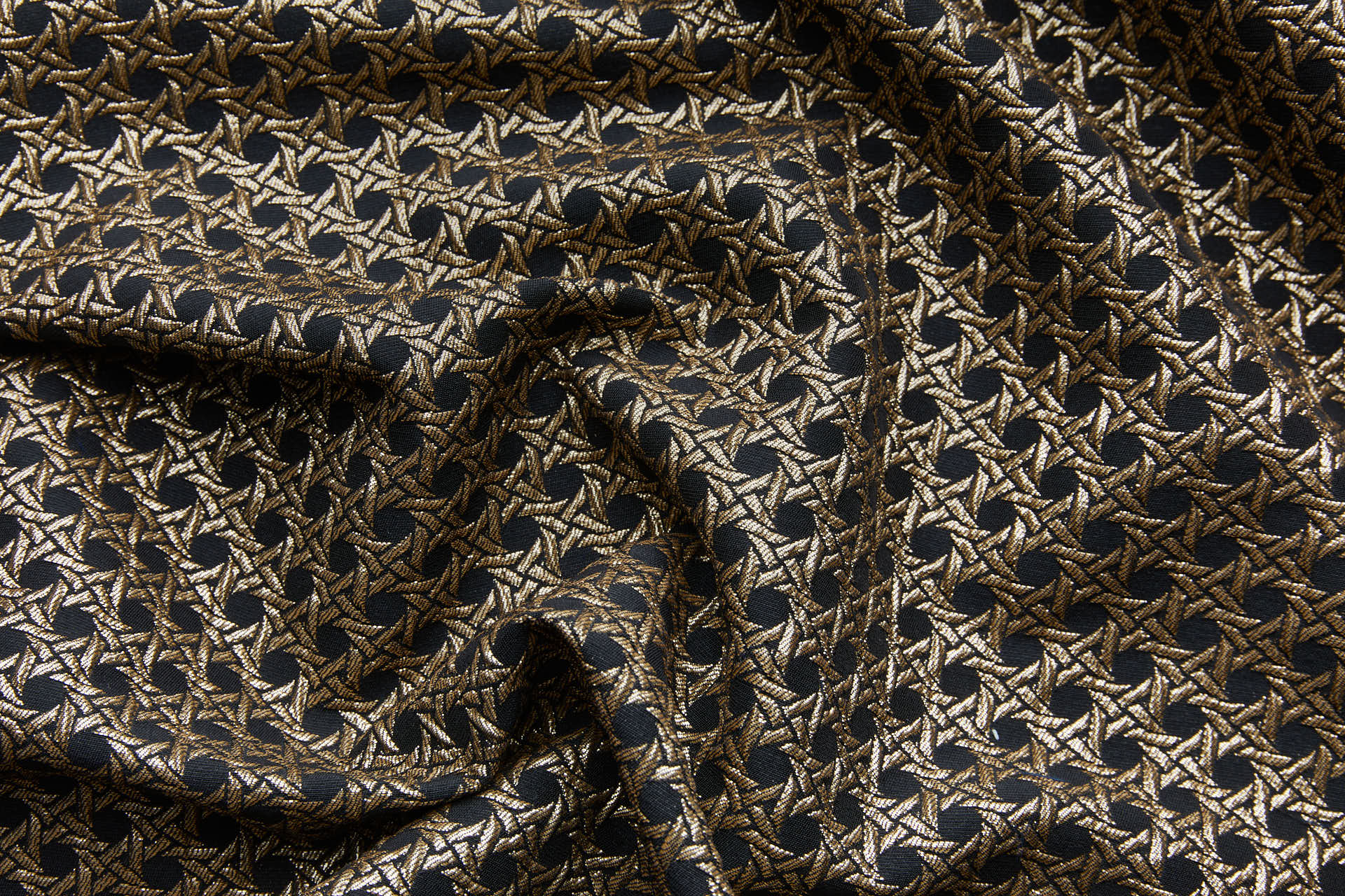 Rattan Pattern Stretch Jacquard - Black / Gold fabric, image 6 of 10