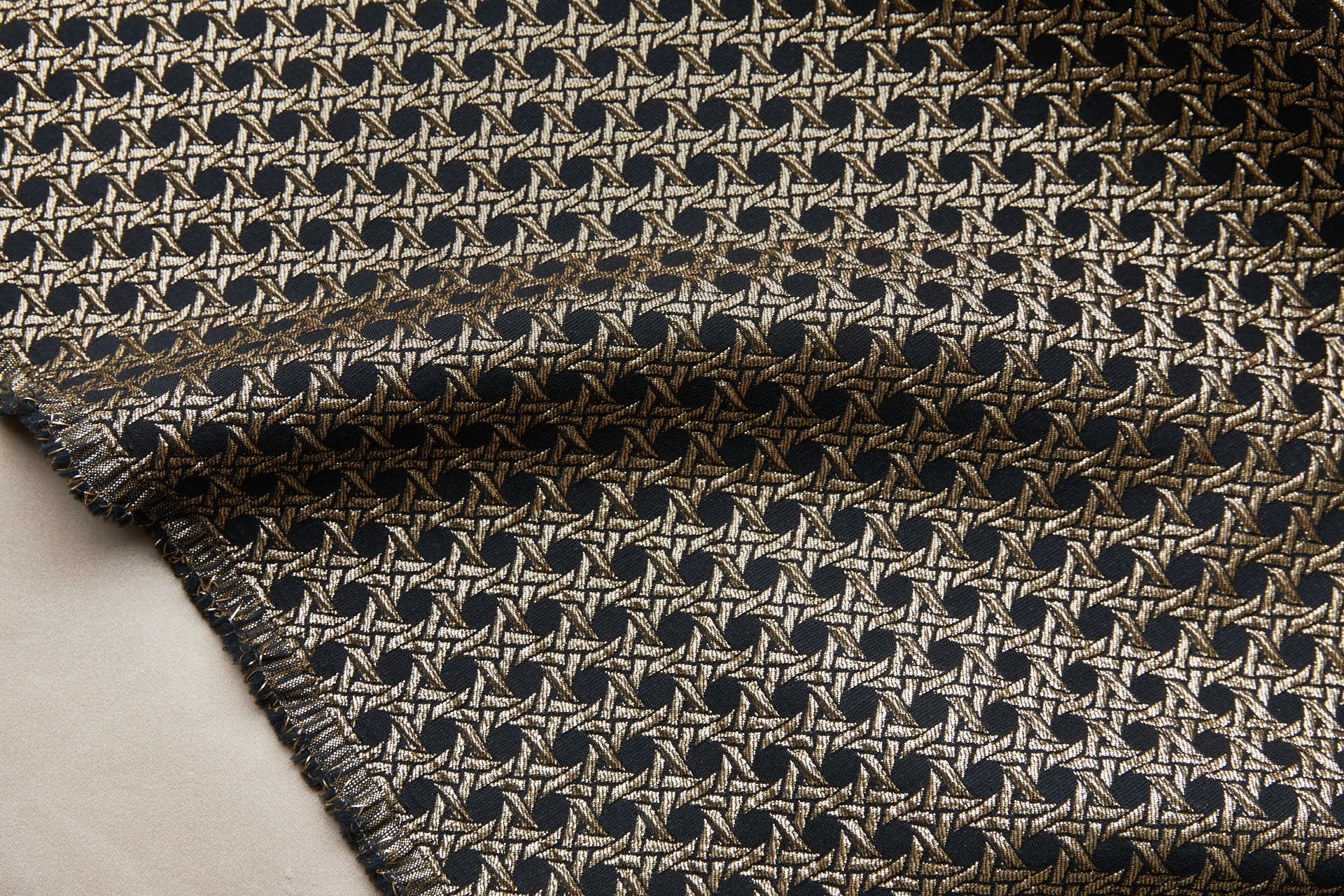 Rattan Pattern Stretch Jacquard - Black / Gold fabric, image 8 of 10