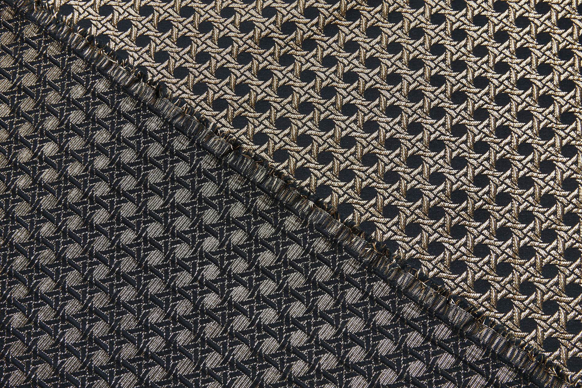 Rattan Pattern Stretch Jacquard - Black / Gold fabric, image 3 of 10