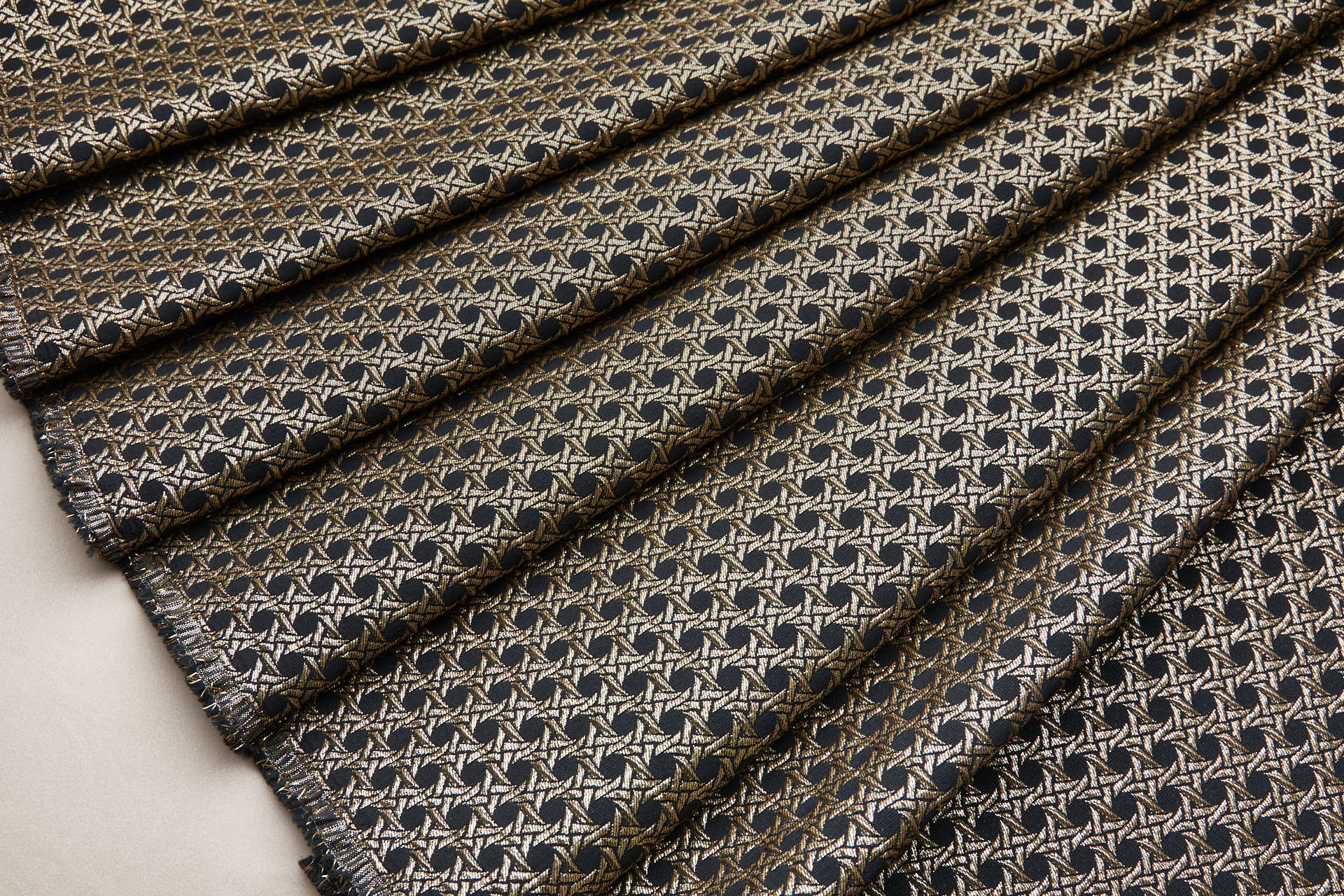 Rattan Pattern Stretch Jacquard - Black / Gold fabric