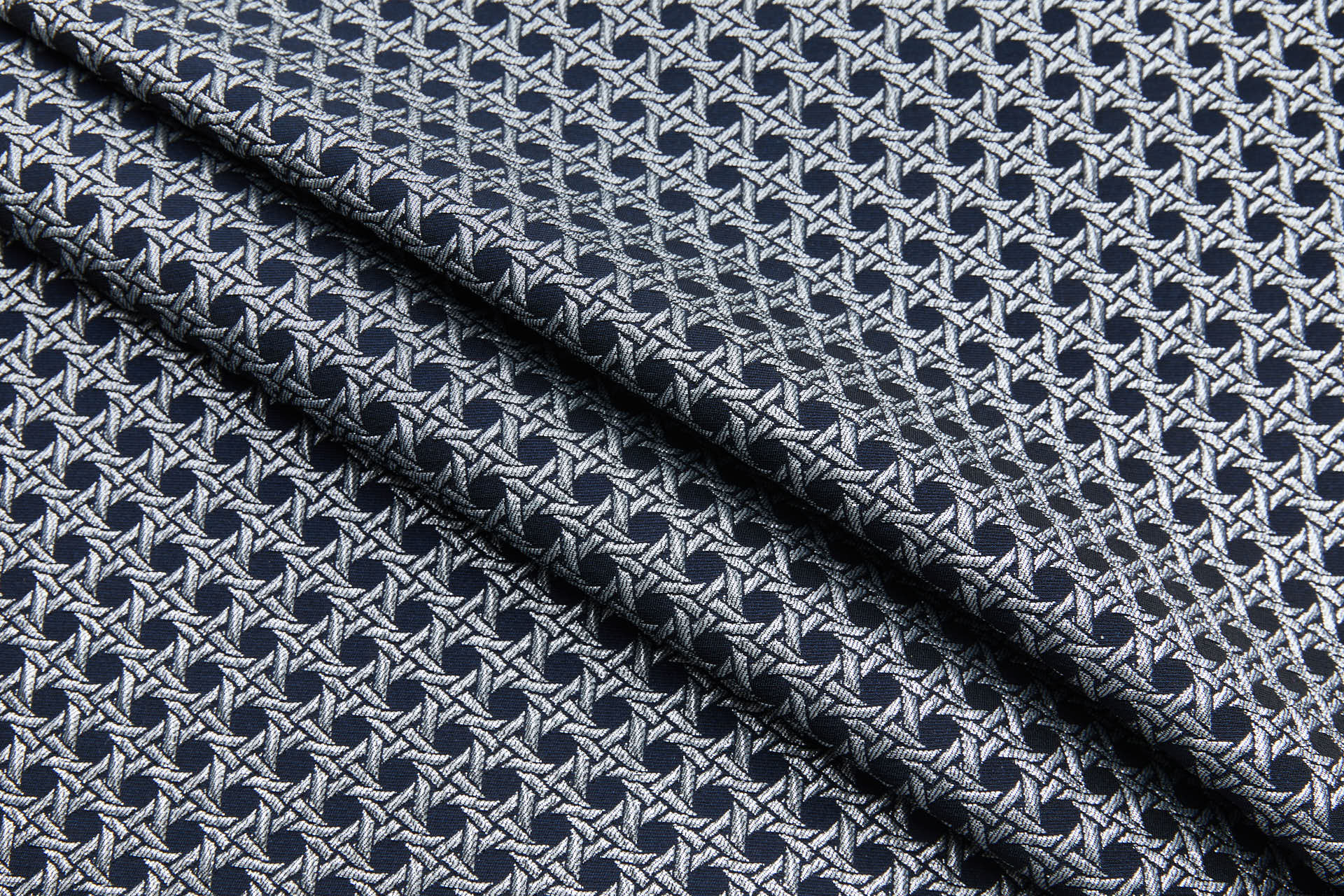 Rattan Pattern Stretch Jacquard - Ink Blue / Silver fabric, image 9 of 9