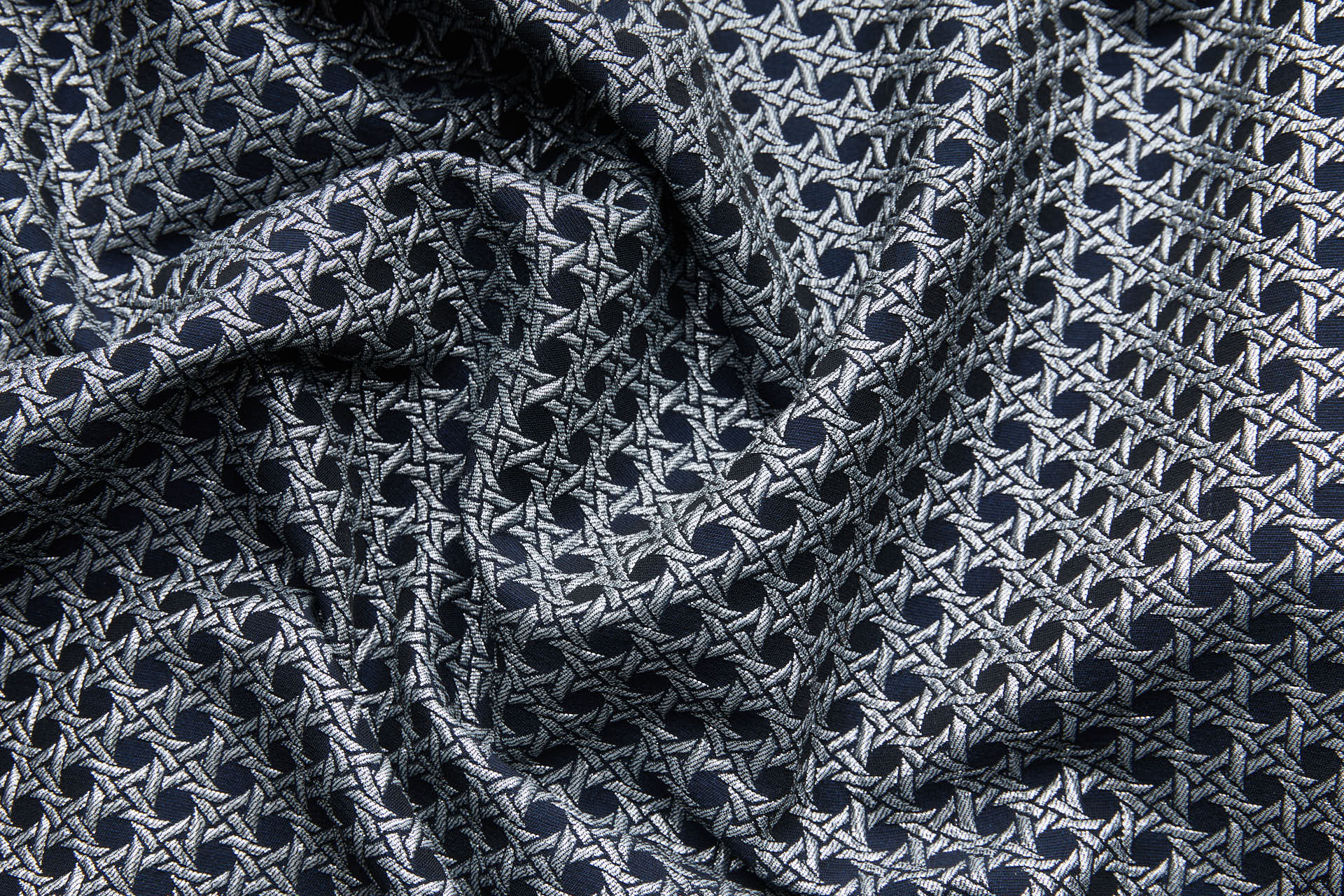 Rattan Pattern Stretch Jacquard - Ink Blue / Silver fabric, image 2 of 9