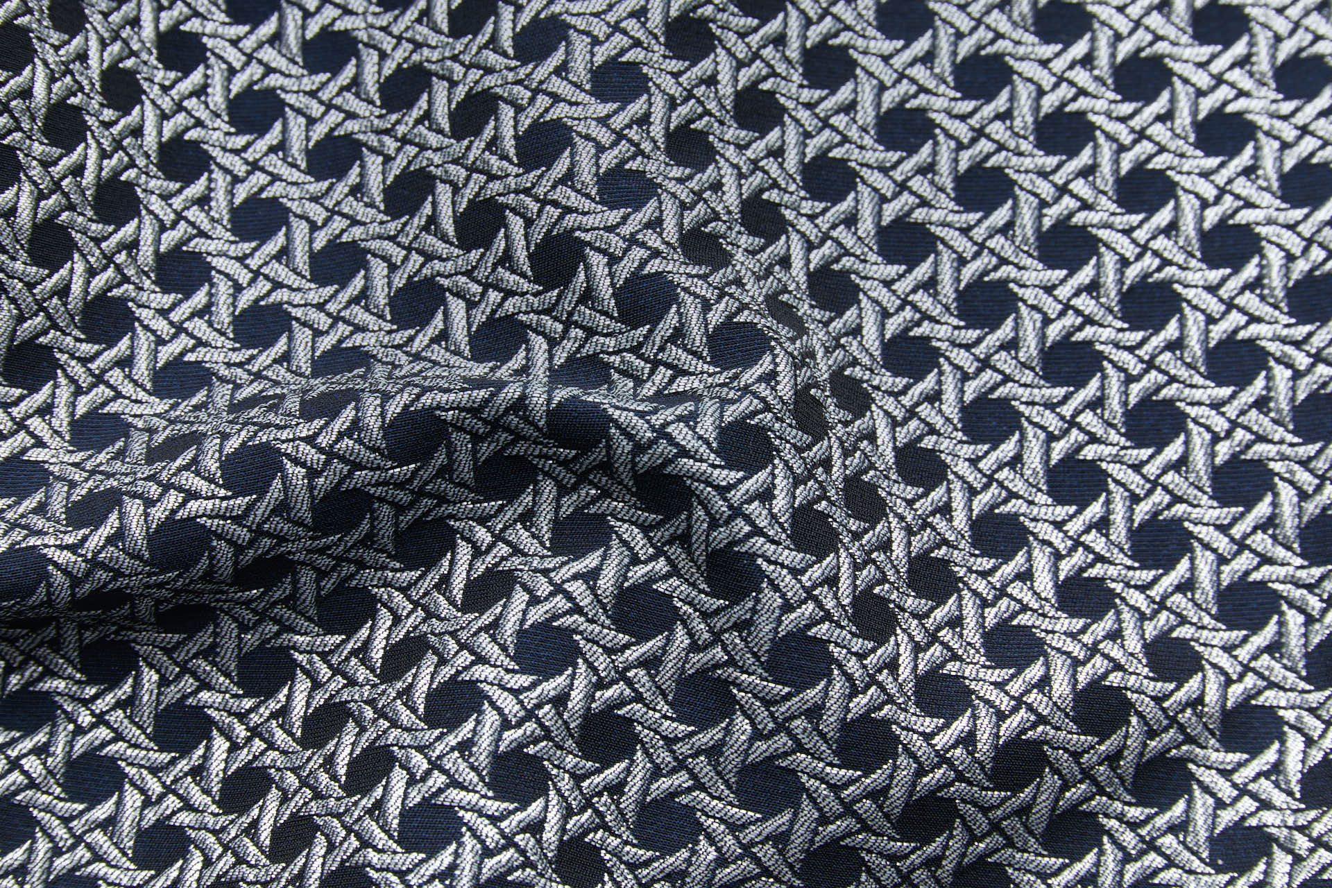 Rattan Pattern Stretch Jacquard - Ink Blue / Silver fabric, image 6 of 9