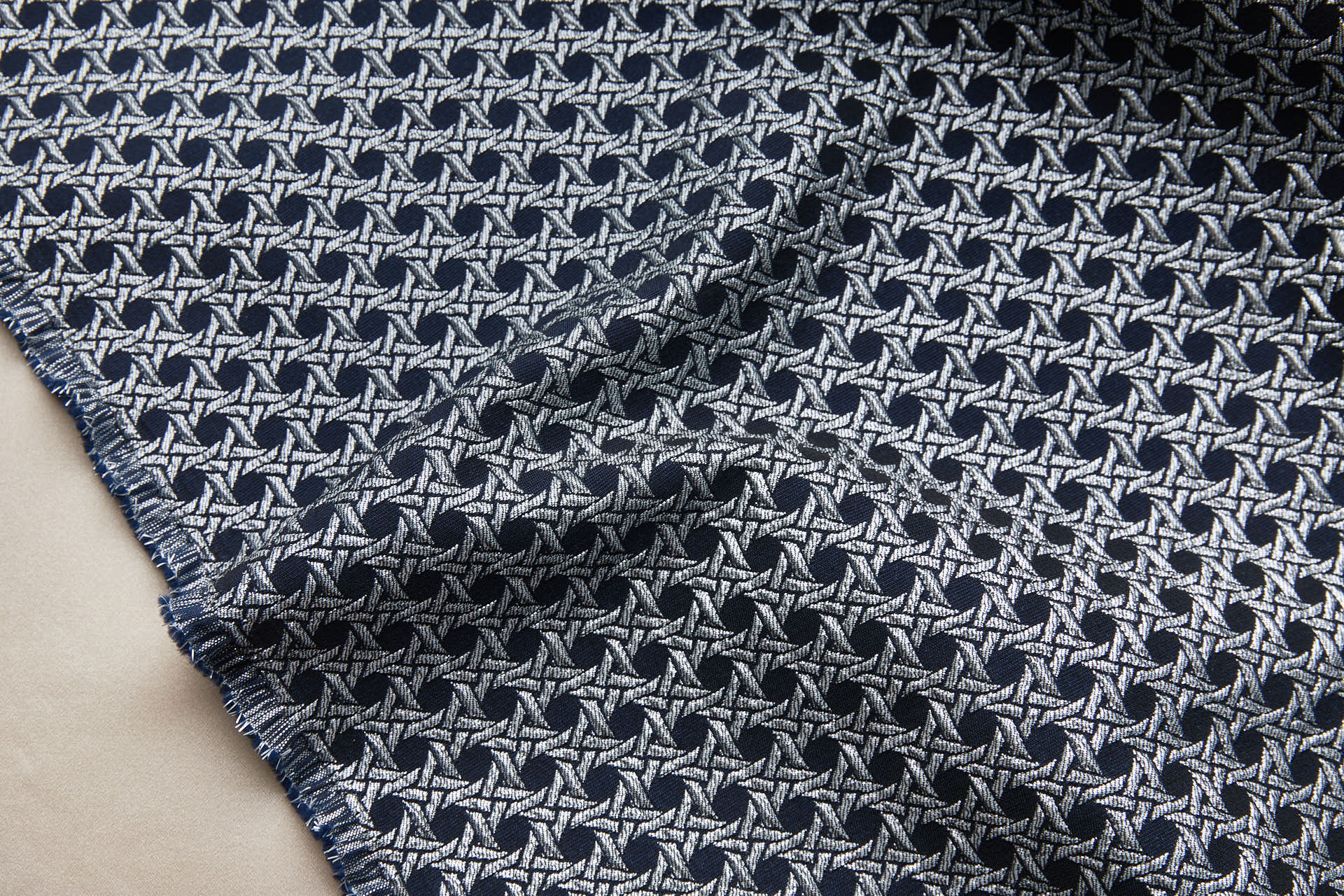 Rattan Pattern Stretch Jacquard - Ink Blue / Silver fabric, image 8 of 9