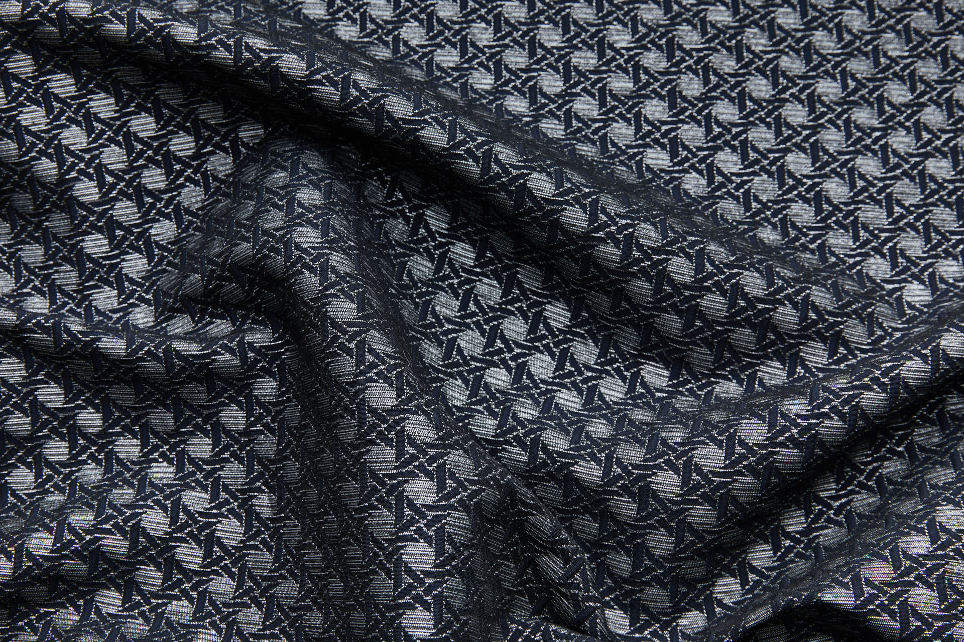 Rattan Pattern Stretch Jacquard - Ink Blue / Silver fabric, image 3 of 9