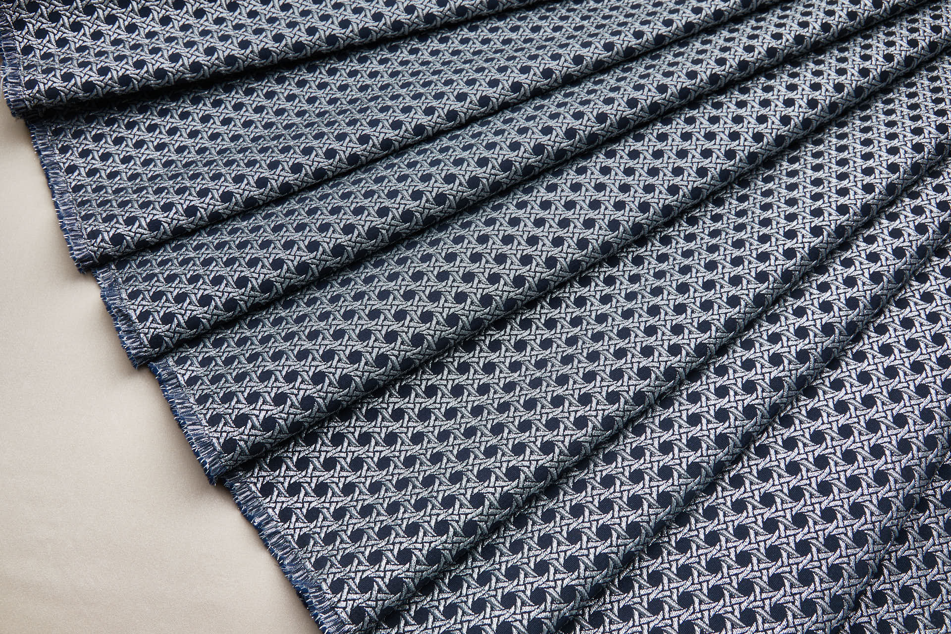 Rattan Pattern Stretch Jacquard - Ink Blue / Silver fabric