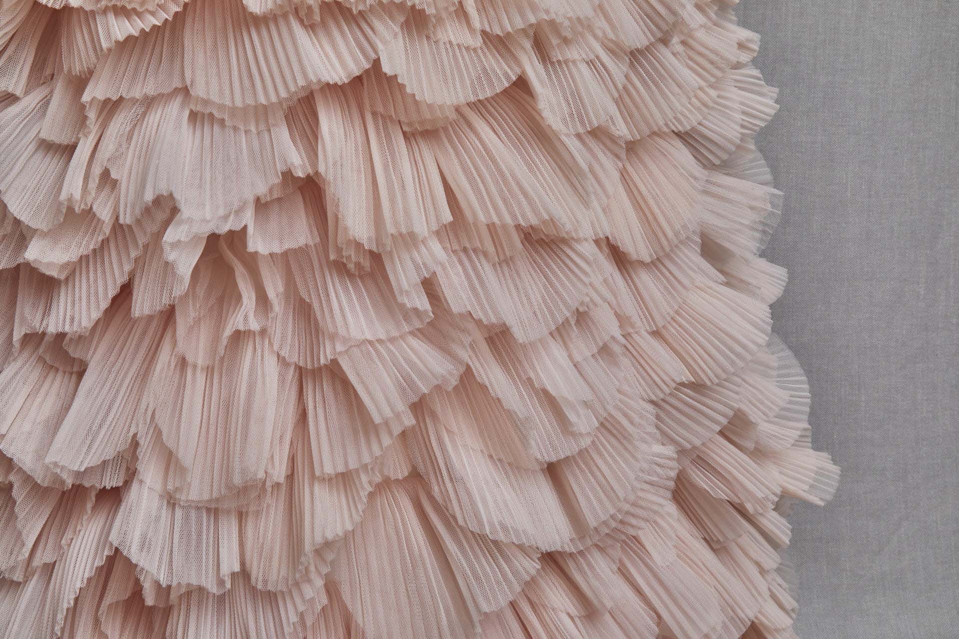 Shell Pink Pleated and Scalloped Tulle Ruffle Frill fabric, image 7 of 10