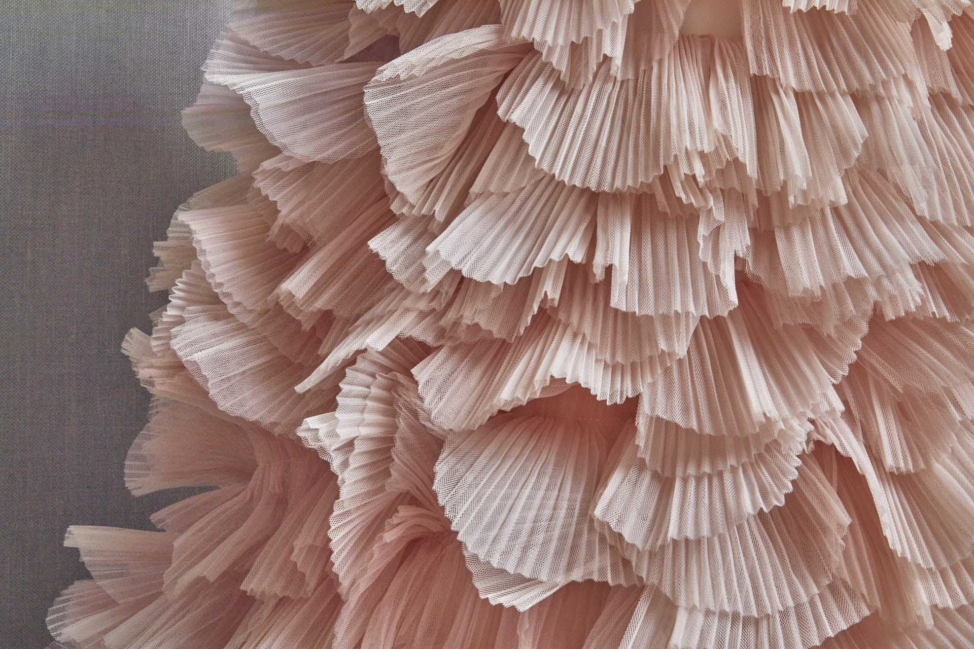 Shell Pink Pleated and Scalloped Tulle Ruffle Frill fabric