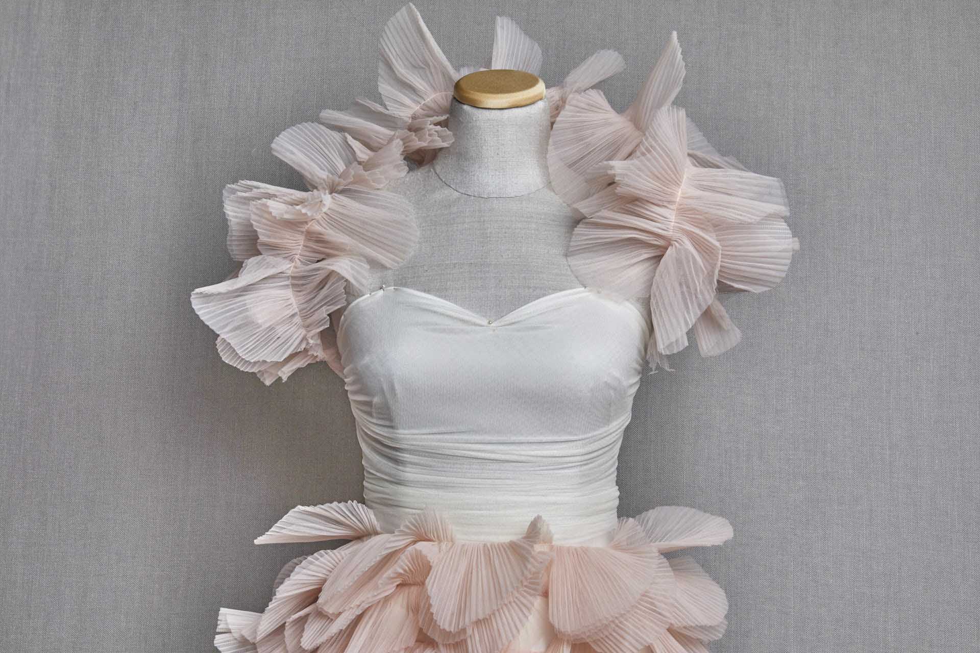 Shell Pink Pleated and Scalloped Tulle Ruffle Frill fabric, image 8 of 10
