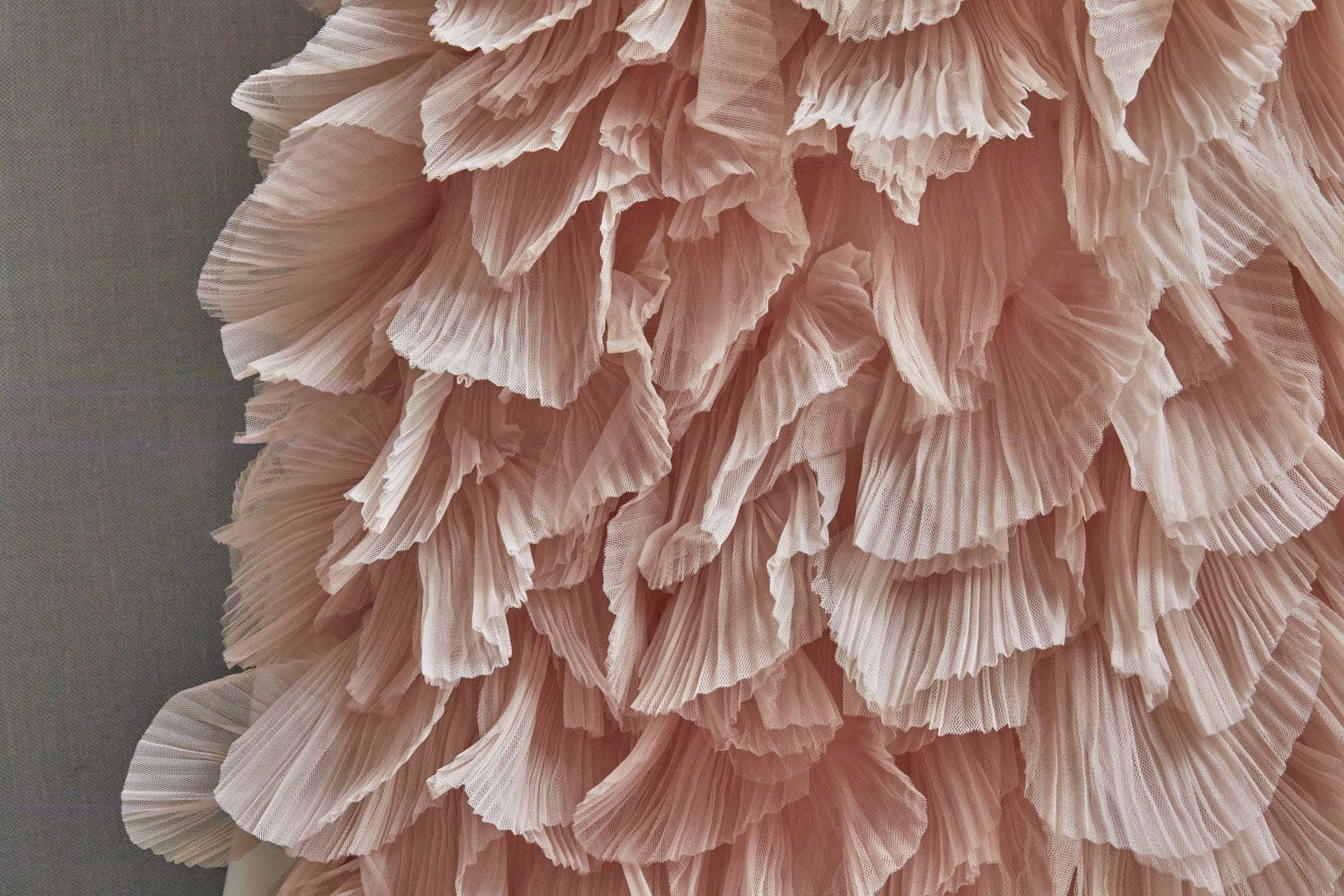 Shell Pink Pleated and Scalloped Tulle Ruffle Frill fabric, image 3 of 10