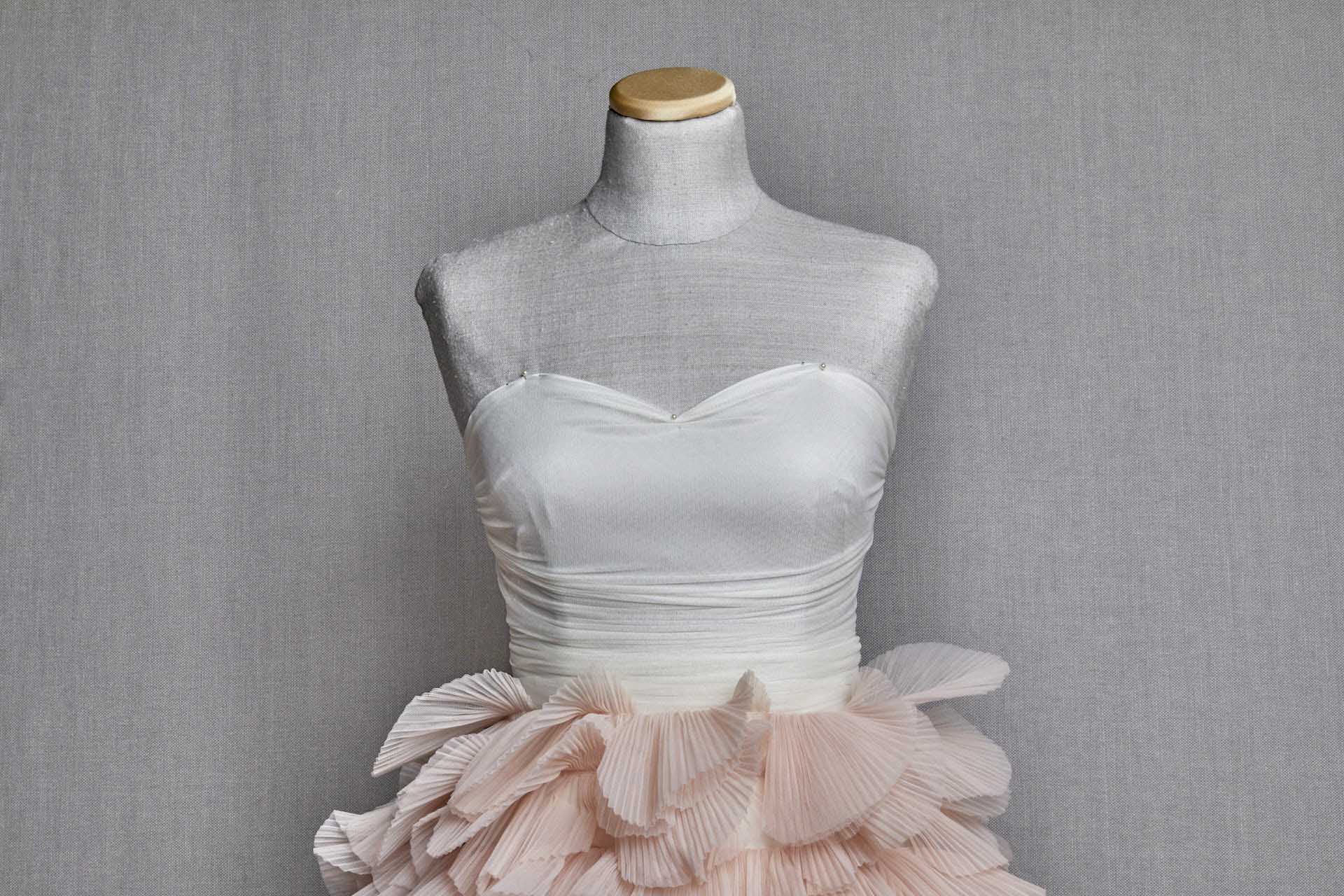 Shell Pink Pleated and Scalloped Tulle Ruffle Frill fabric, image 4 of 10