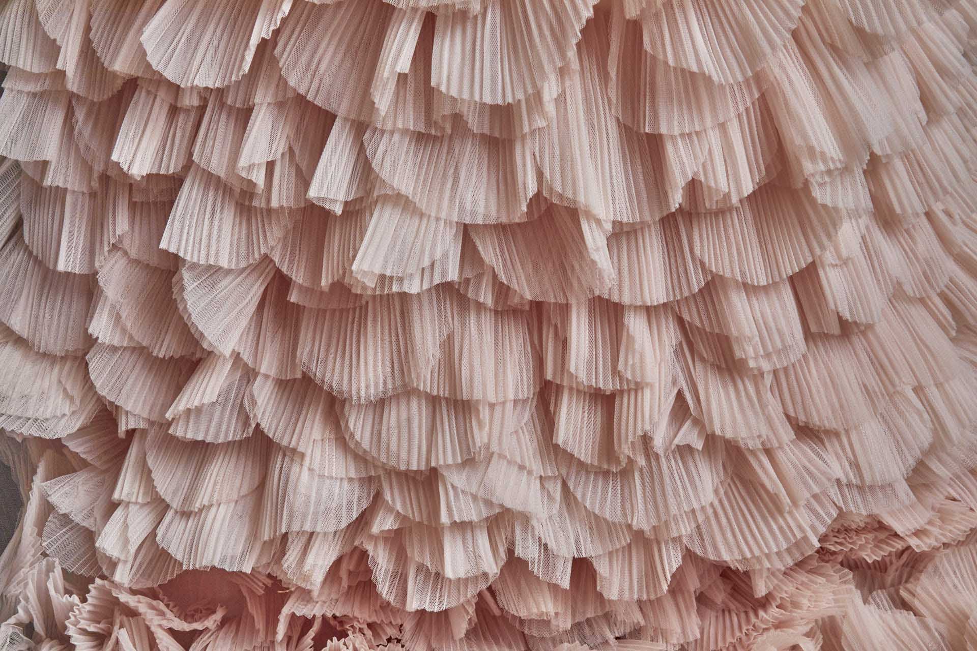 Shell Pink Pleated and Scalloped Tulle Ruffle Frill fabric, image 6 of 10
