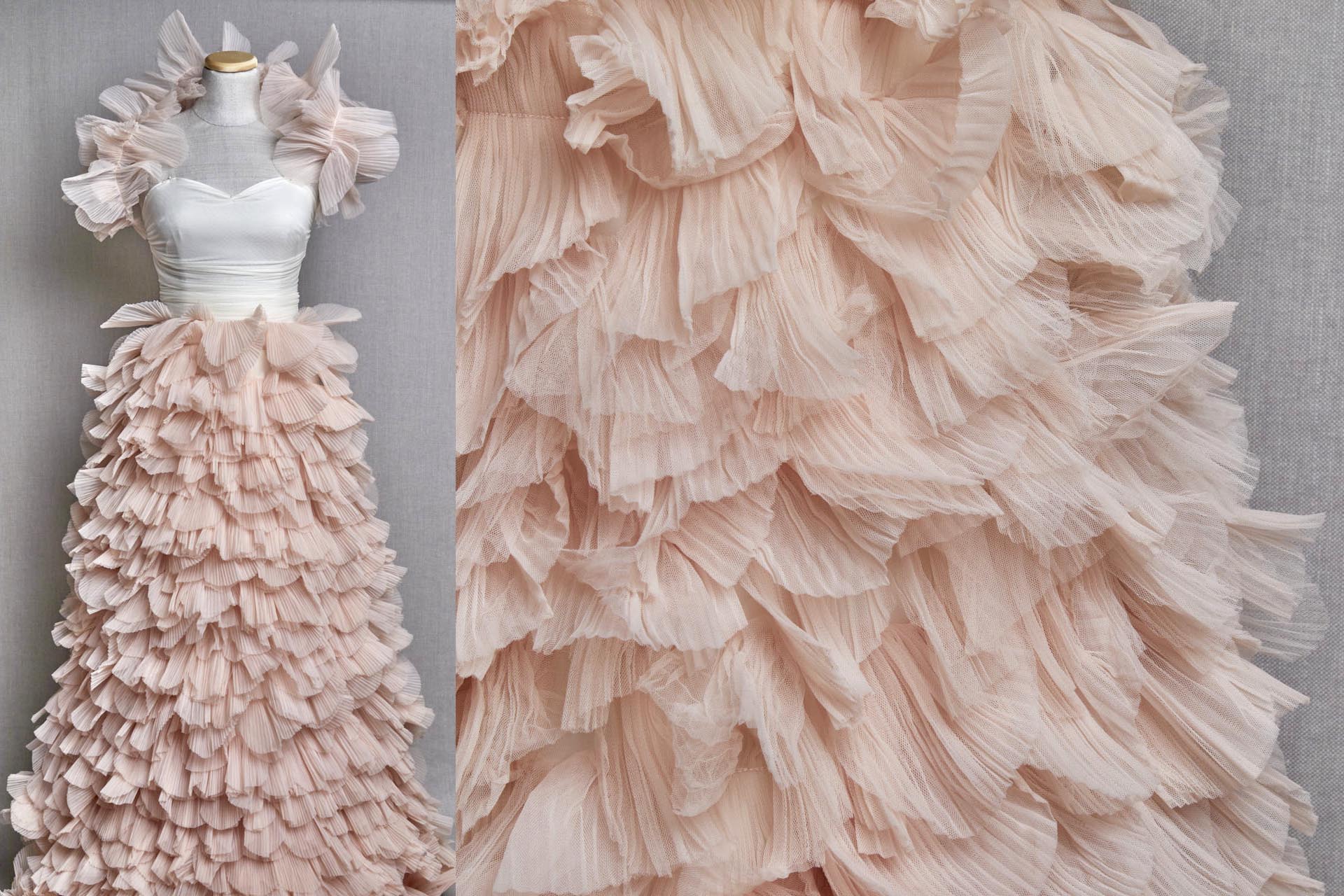 Shell Pink Pleated and Scalloped Tulle Ruffle Frill fabric, image 2 of 10