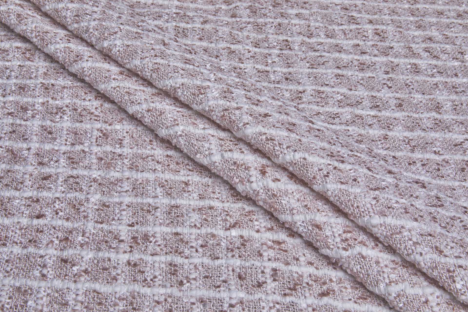 Chunky Tweedy Check Chenille - Dusty Pink and Ivory fabric
