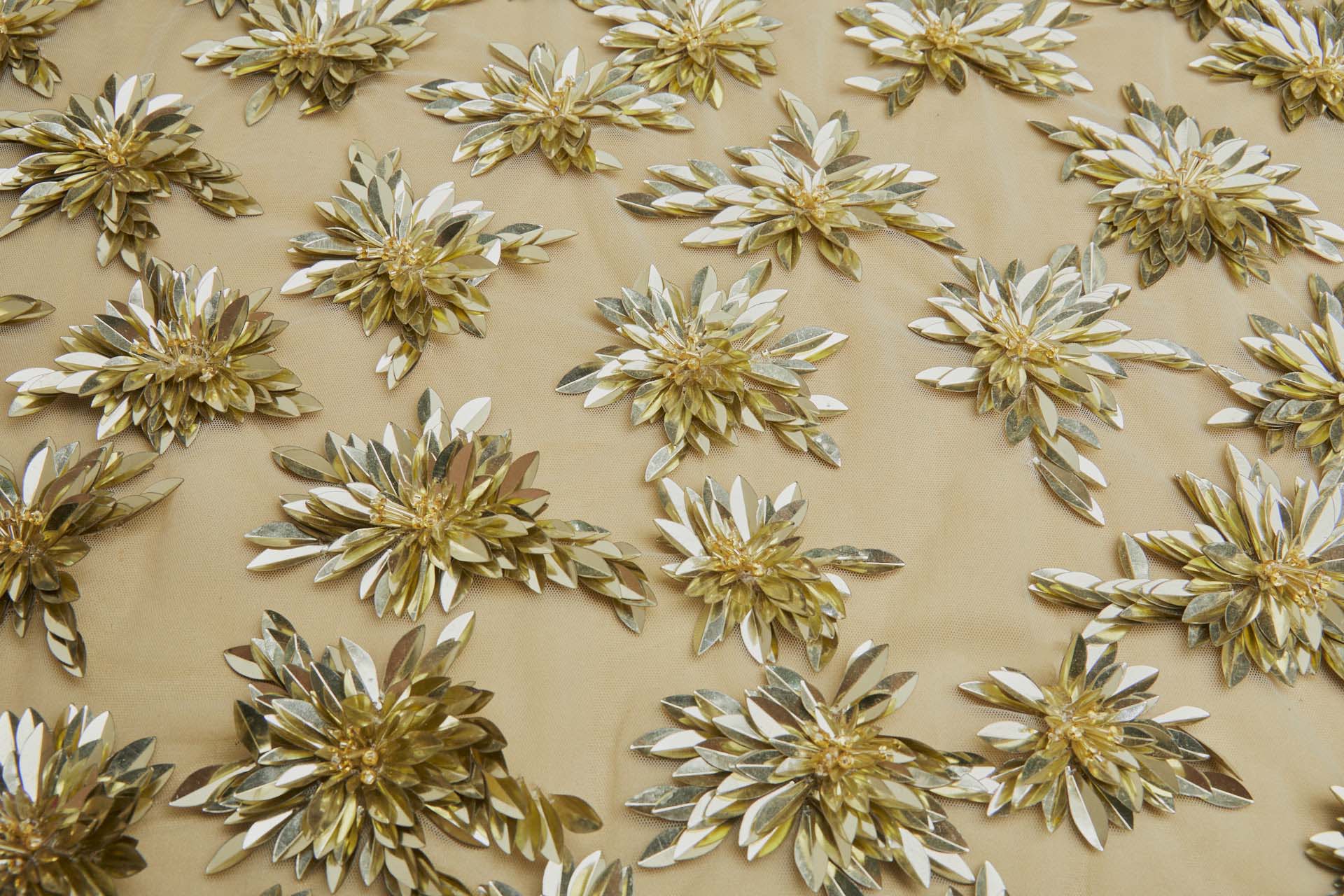 Gold Sequin Flowers on Pale Gold Tulle fabric, image 8 of 8