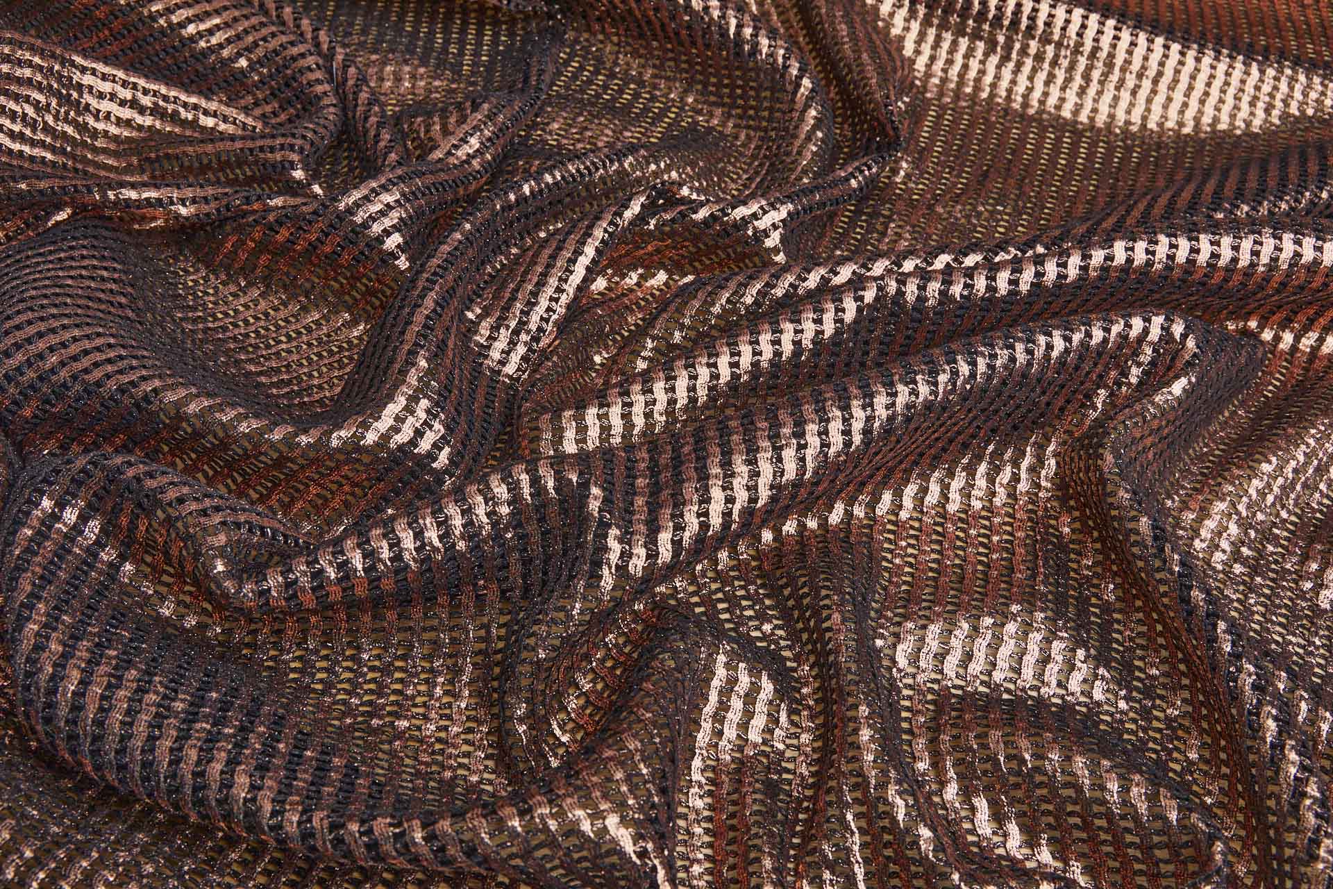 Bronze Foil Printed Black Cotton Mesh Weave fabric, image 3 of 7