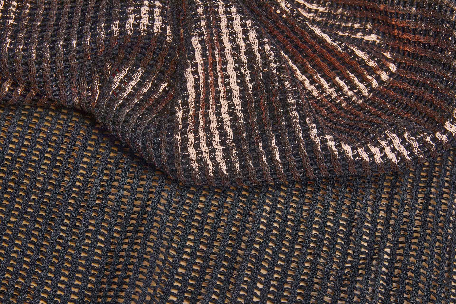 Bronze Foil Printed Black Cotton Mesh Weave fabric, image 6 of 7