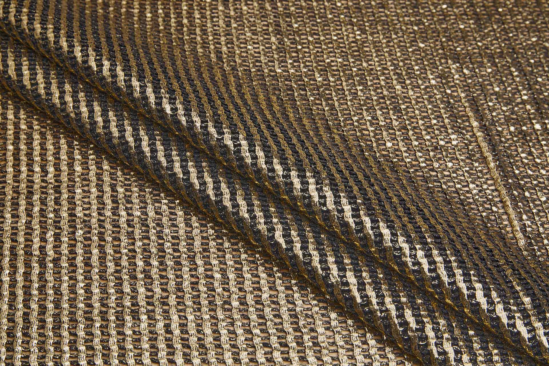 Gold Foil Printed Black Cotton Mesh Weave fabric, image 3 of 8