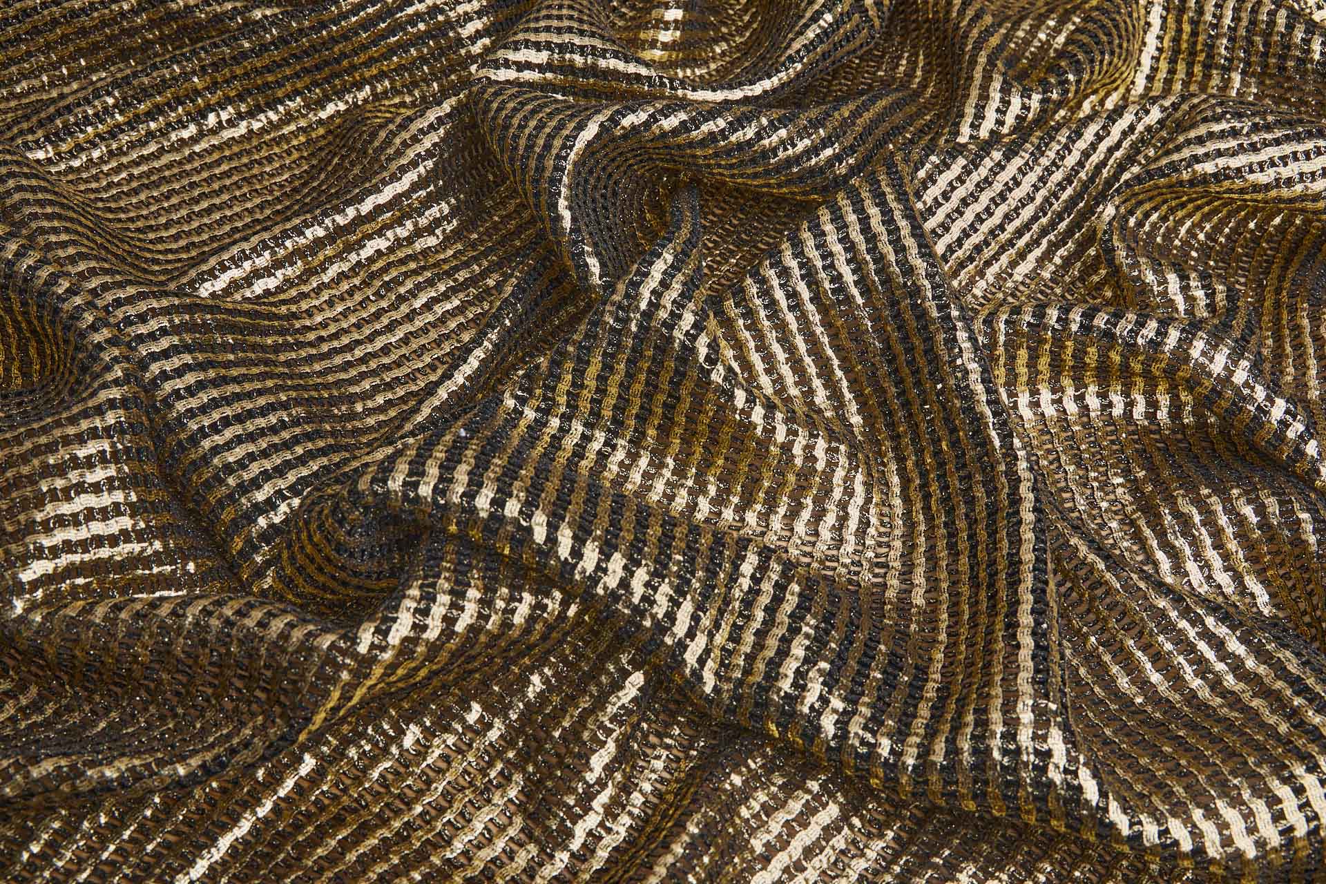 Gold Foil Printed Black Cotton Mesh Weave fabric, image 4 of 8