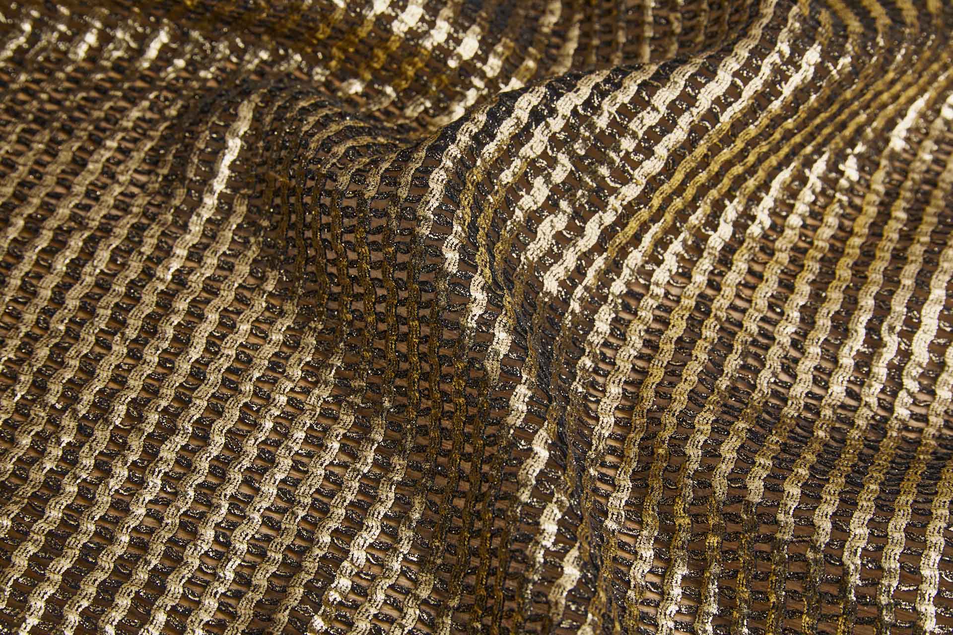 Gold Foil Printed Black Cotton Mesh Weave fabric, image 5 of 8