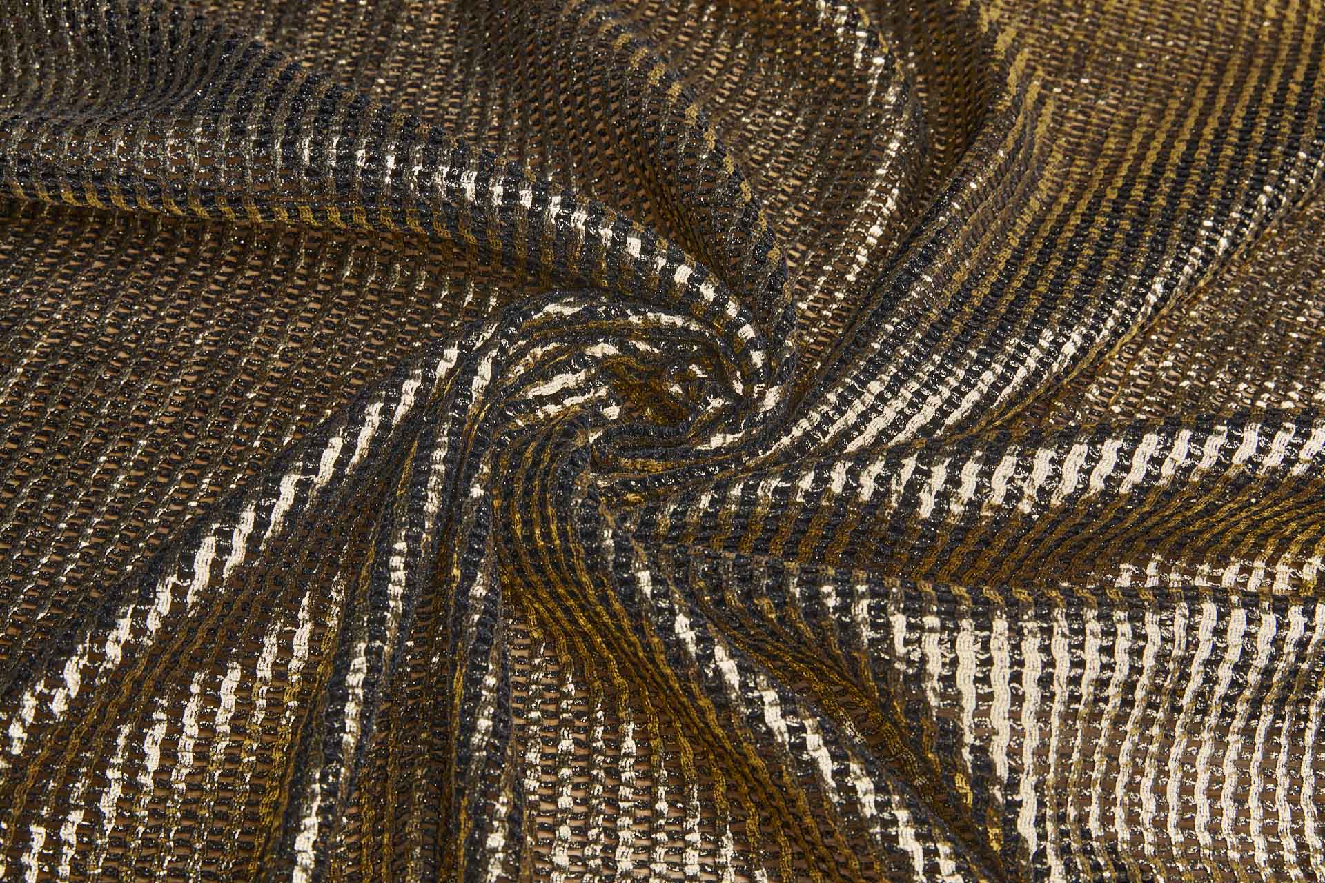 Gold Foil Printed Black Cotton Mesh Weave fabric