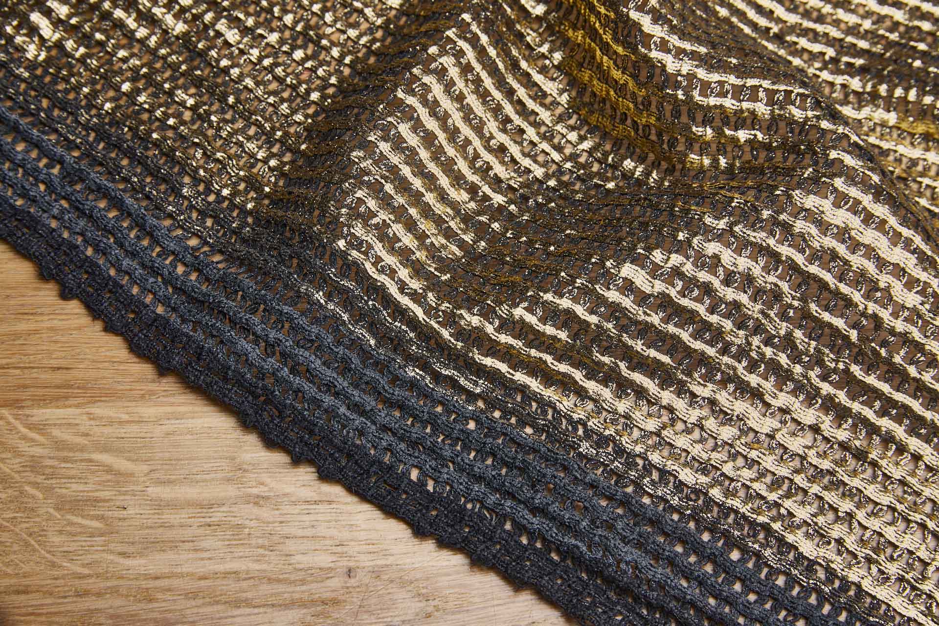 Gold Foil Printed Black Cotton Mesh Weave fabric, image 6 of 8