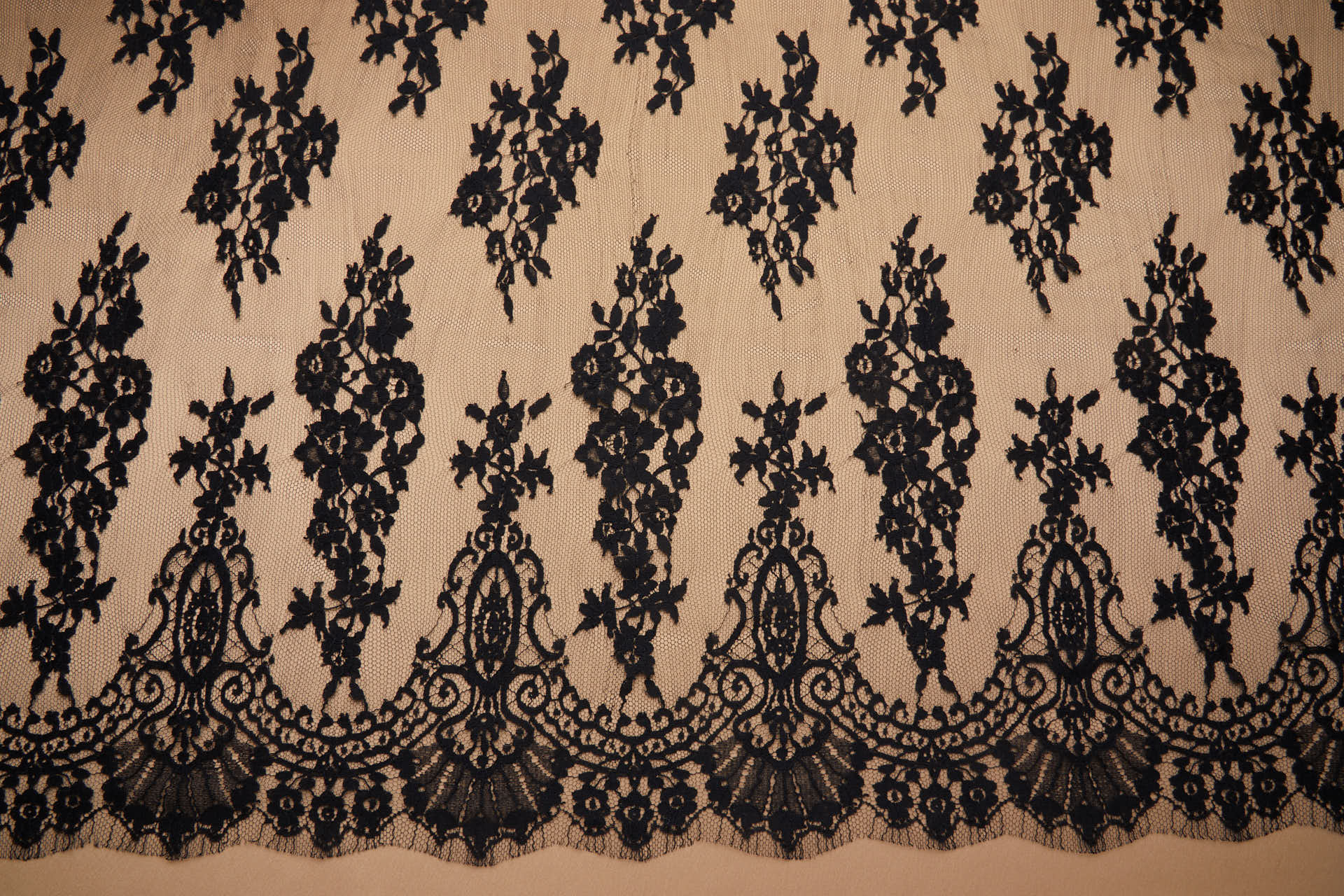 Decorative Border Floral Leavers Lace in Black fabric, image 8 of 8
