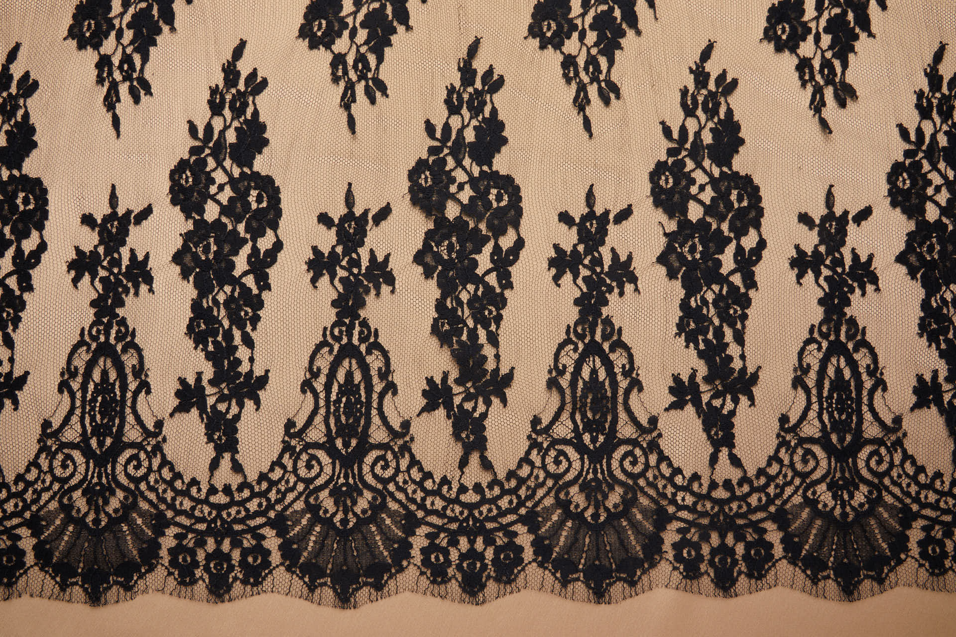 Decorative Border Floral Leavers Lace in Black fabric, image 3 of 8