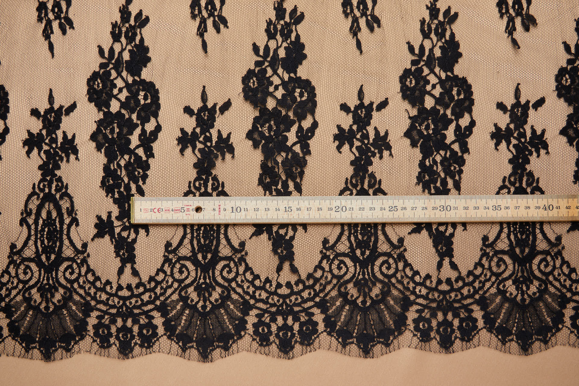 Decorative Border Floral Leavers Lace in Black fabric, image 6 of 8