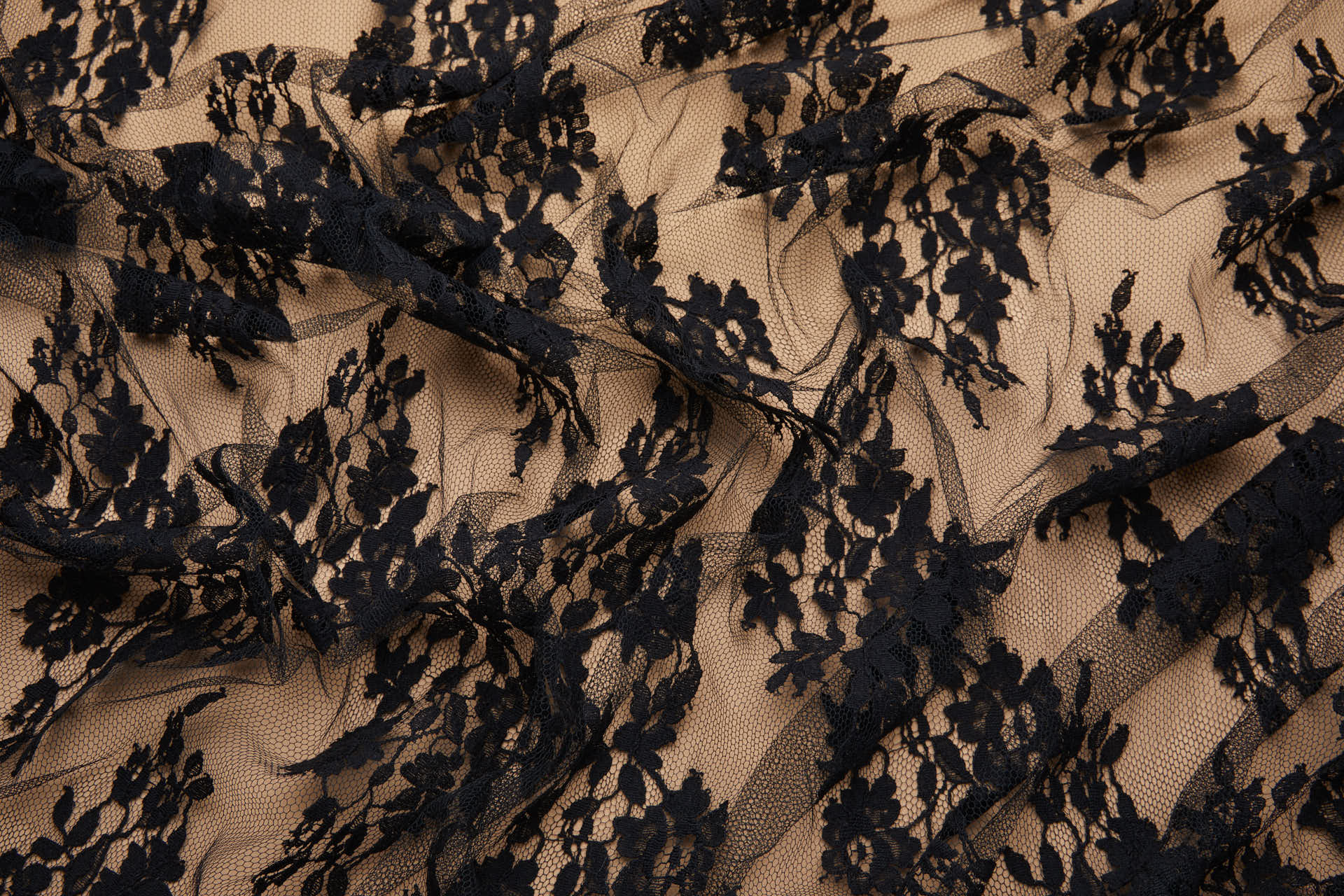 Decorative Border Floral Leavers Lace in Black fabric, image 4 of 8
