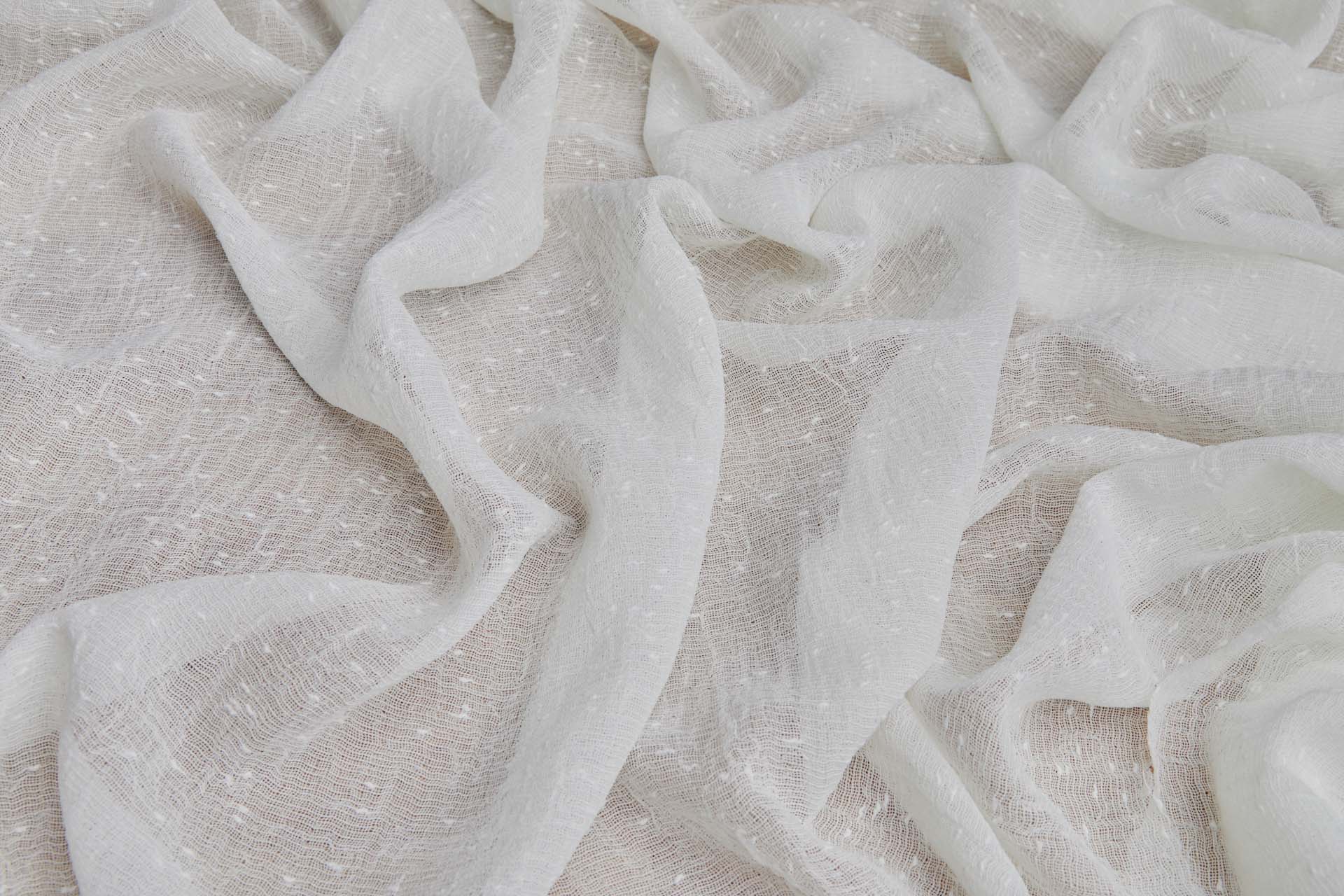 Ivory Textured "Linen" Look Sheer Fabric, image 3 of 5