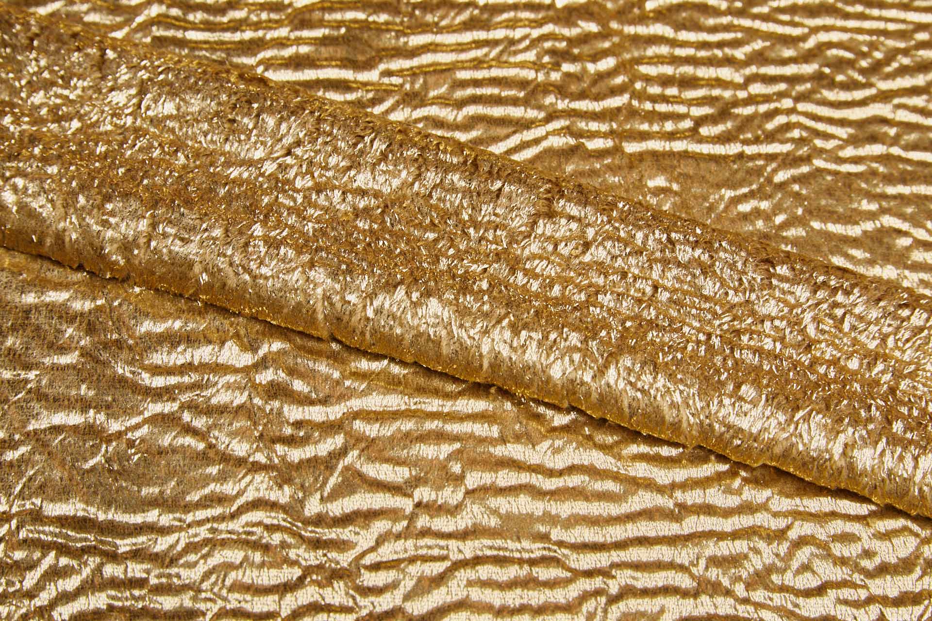 Gold Foil Printed Straw Gold Short Pile Faux Fur fabric, image 5 of 6