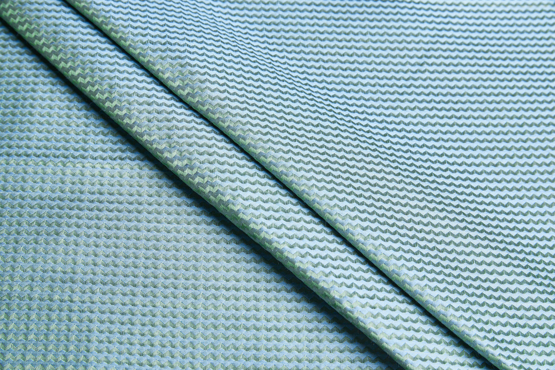 Pale Blue and Sage Green Zig-zag Brocade fabric, image 2 of 6