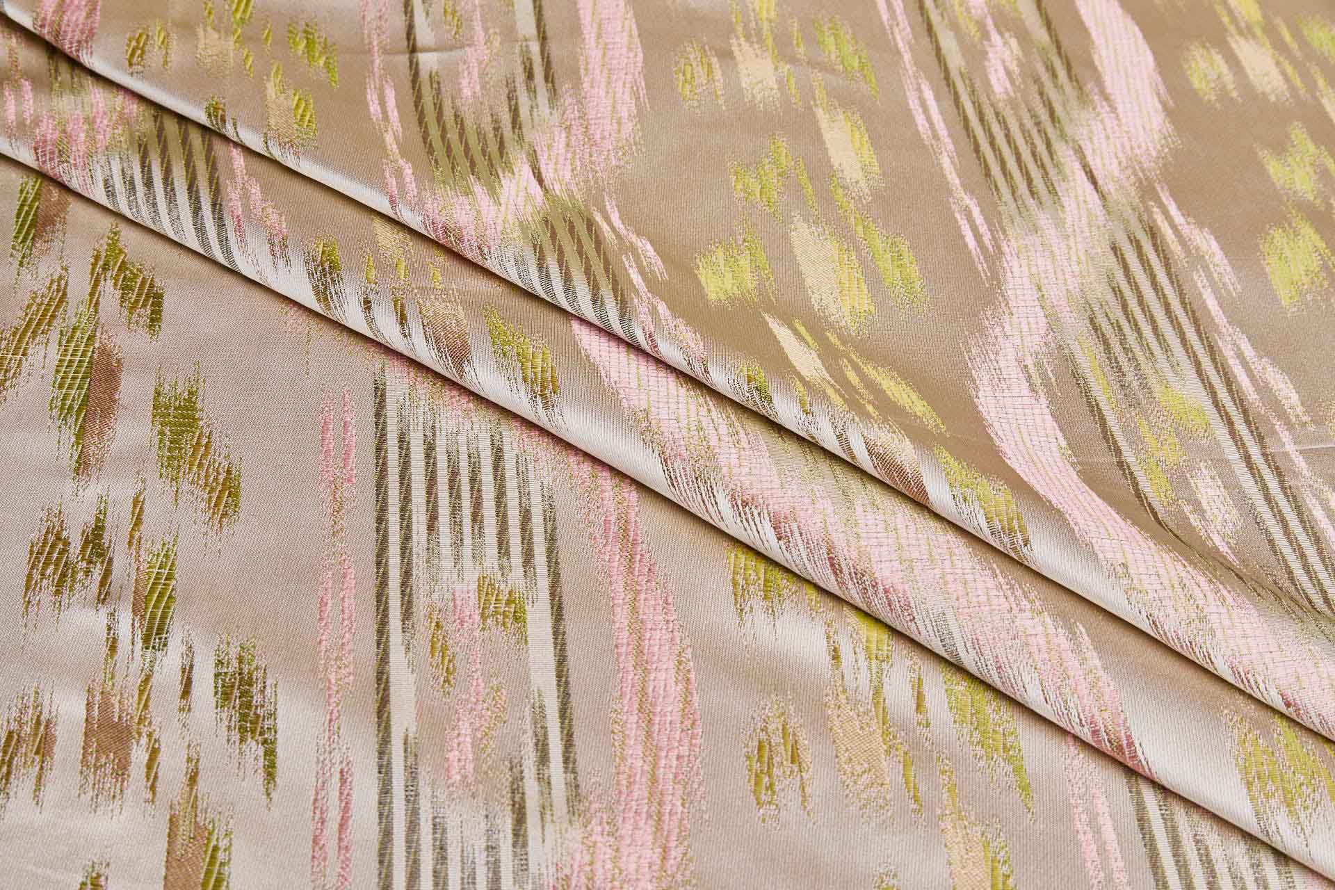 Satin Brocade in Oyster with Pinks and Greens fabric