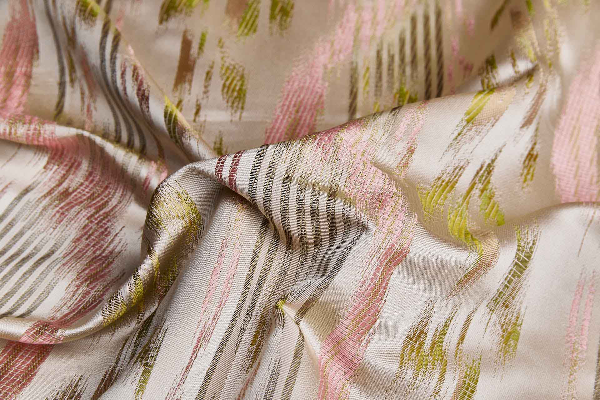 Satin Brocade in Oyster with Pinks and Greens fabric, image 3 of 10