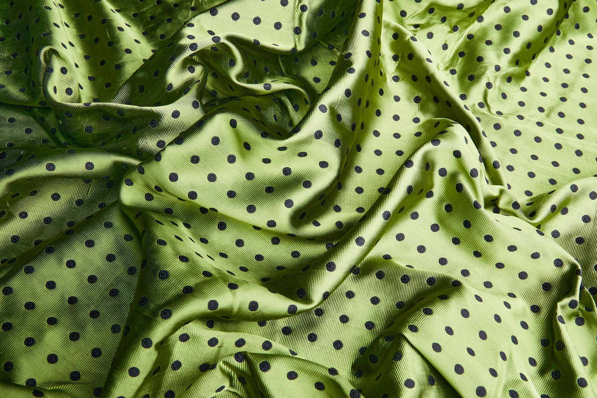 Polka Dot Spot Brocade in Green with Black fabric