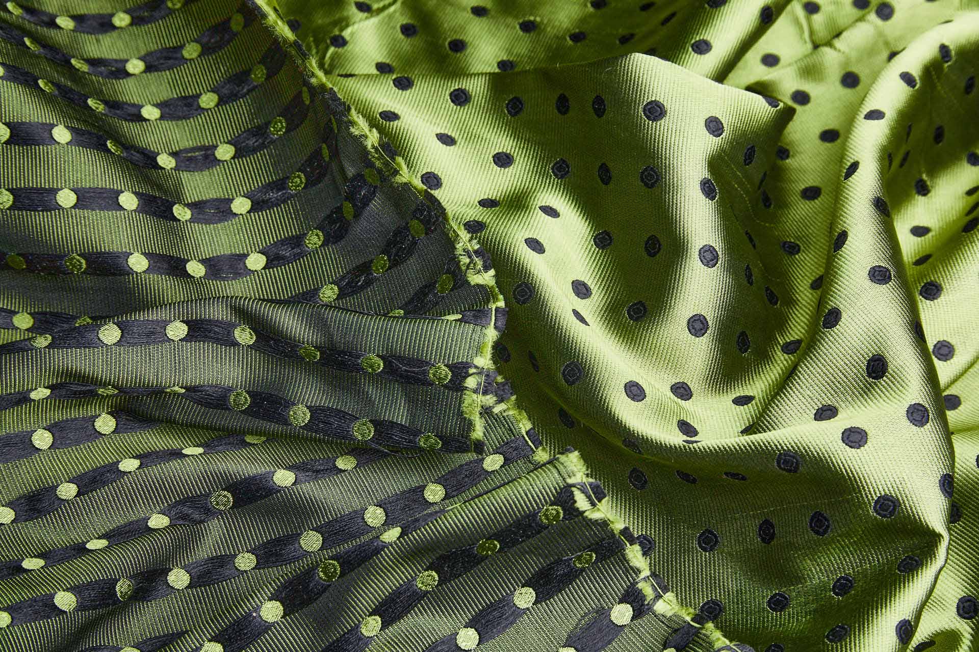 Polka Dot Spot Brocade in Green with Black fabric, image 5 of 6