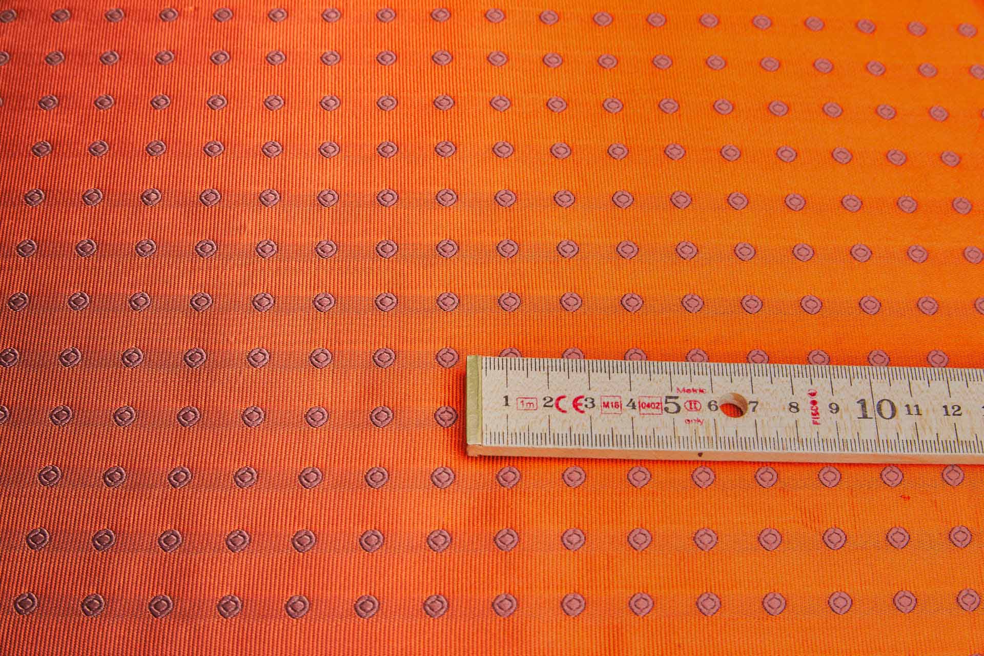 Polka Dot Spot Brocade in Orange with Maroon fabric, image 2 of 6